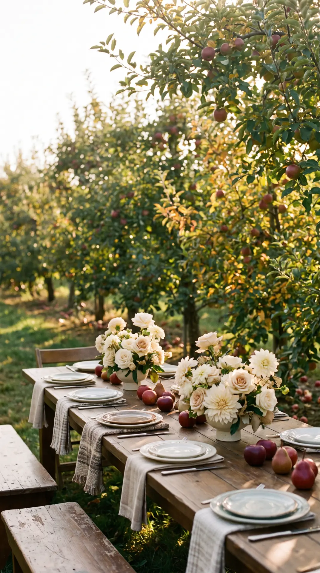 25 Seasonal Real Wedding Inspiration for Every Kind of Celebration 15 Apple Orchard Wedding With Cozy Early-Fall Details: An apple orchard wedding captures the transition into autumn with leafy branches, deep red fruit, cream flowers, and warm wooden textures. Rows of orchard trees create a naturally structured backdrop while seasonal fruit introduces rich color and rounded visual accents to the décor. ...