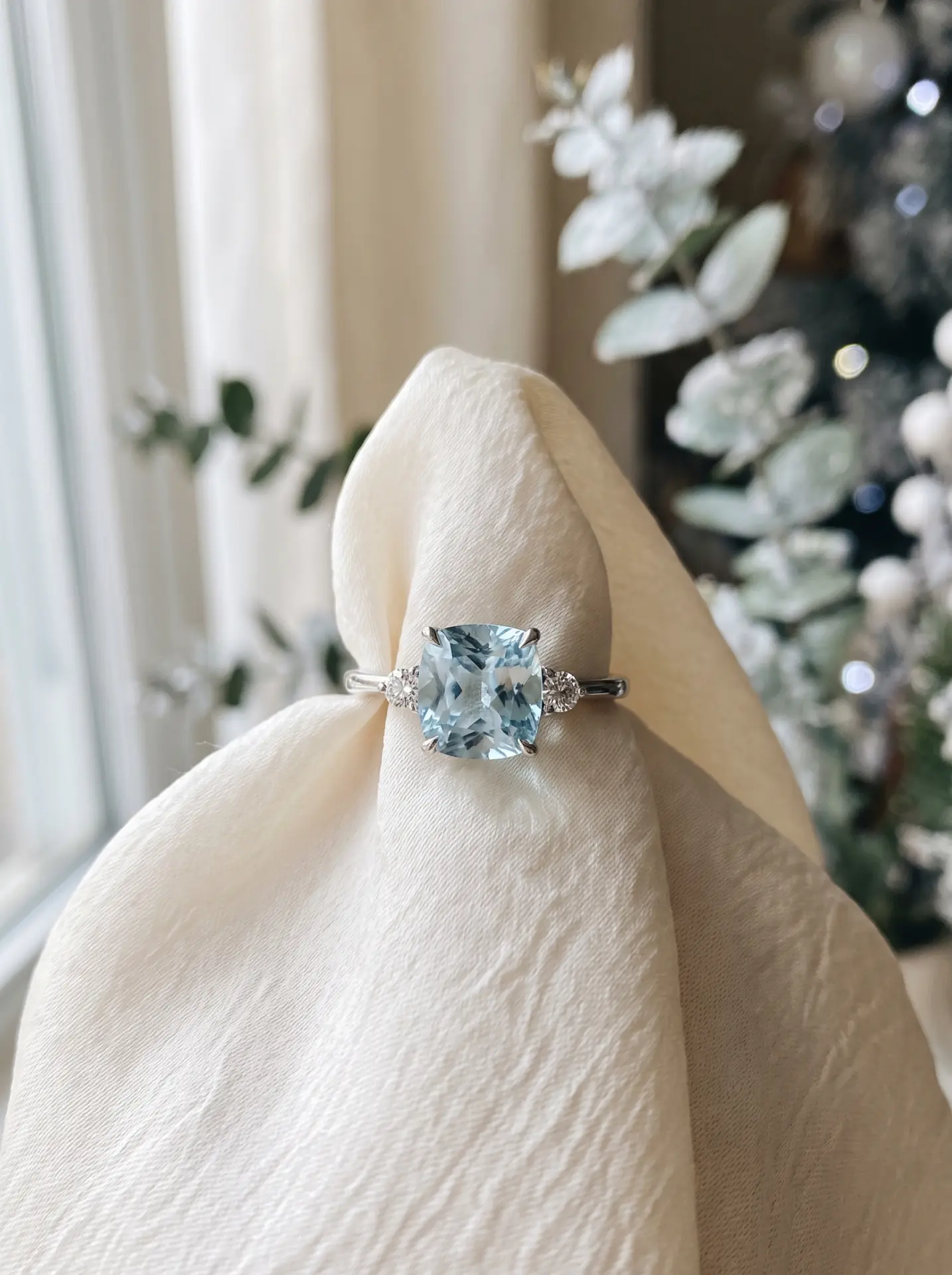 20 Winter Proposal Ring Ideas With a Romantic, Frost-Kissed Feel 17 Aquamarine Ring With Diamond Side Stones