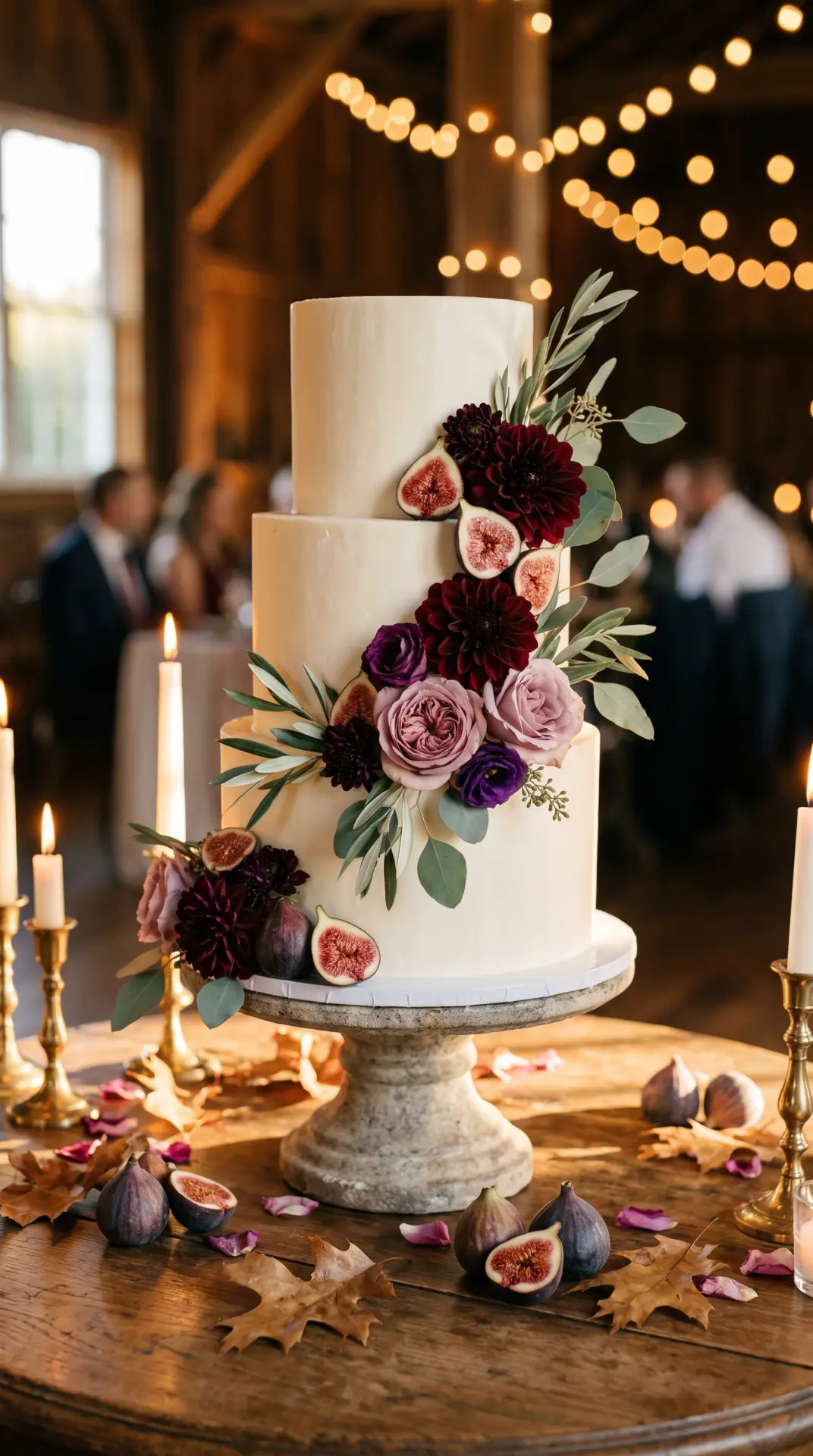 Autumn Fig and Burgundy Floral Cake