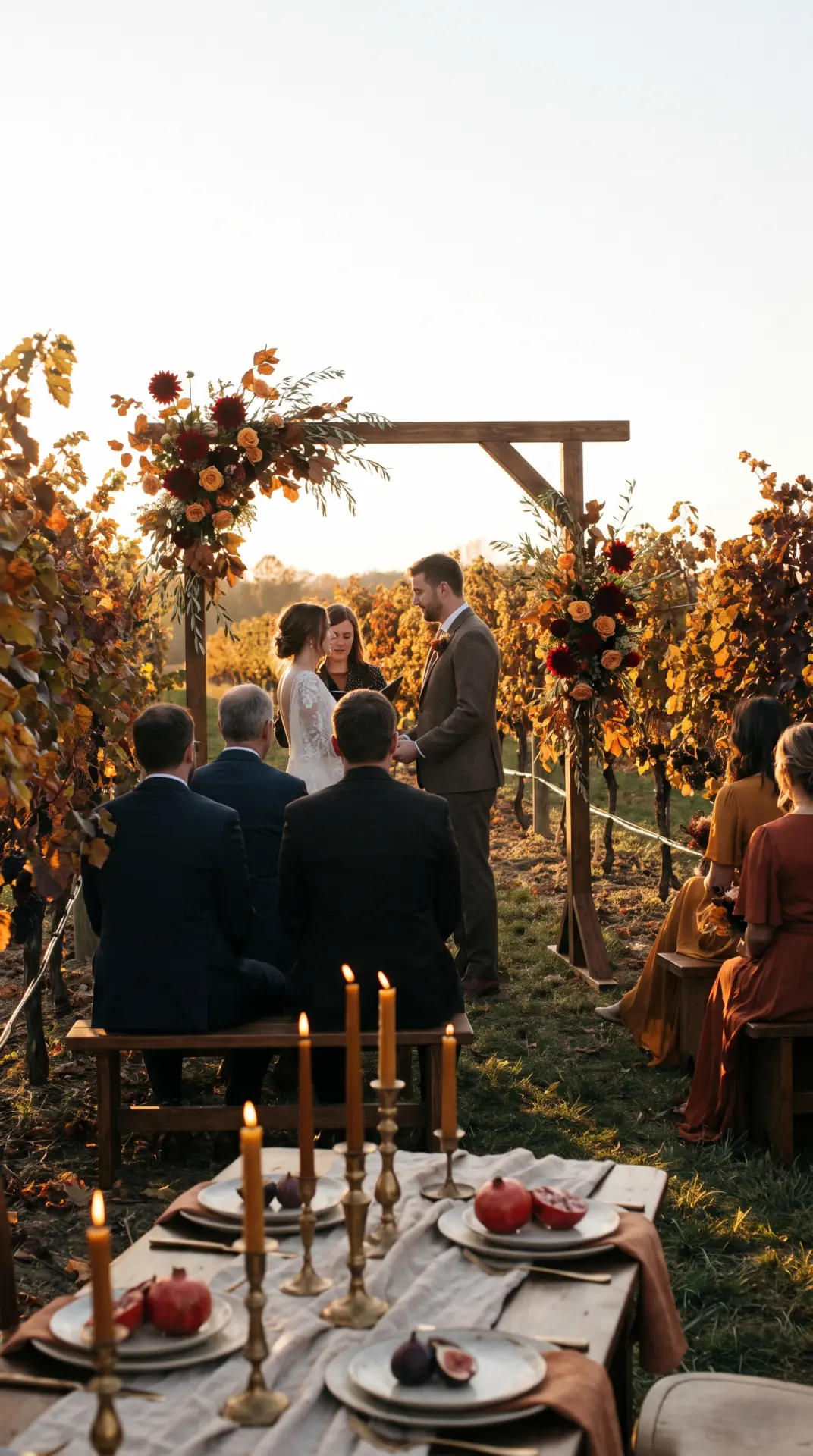 25 Seasonal Real Wedding Inspiration for Every Kind of Celebration 4 Autumn Vineyard Wedding With Burgundy and Amber Tones: An autumn vineyard wedding feels rich and sophisticated when deep burgundy, amber, rust, and olive tones echo the changing landscape. Vineyard rows and warm late-afternoon light create strong natural lines that give portraits and ceremony photographs an elegant sense of depth. ...