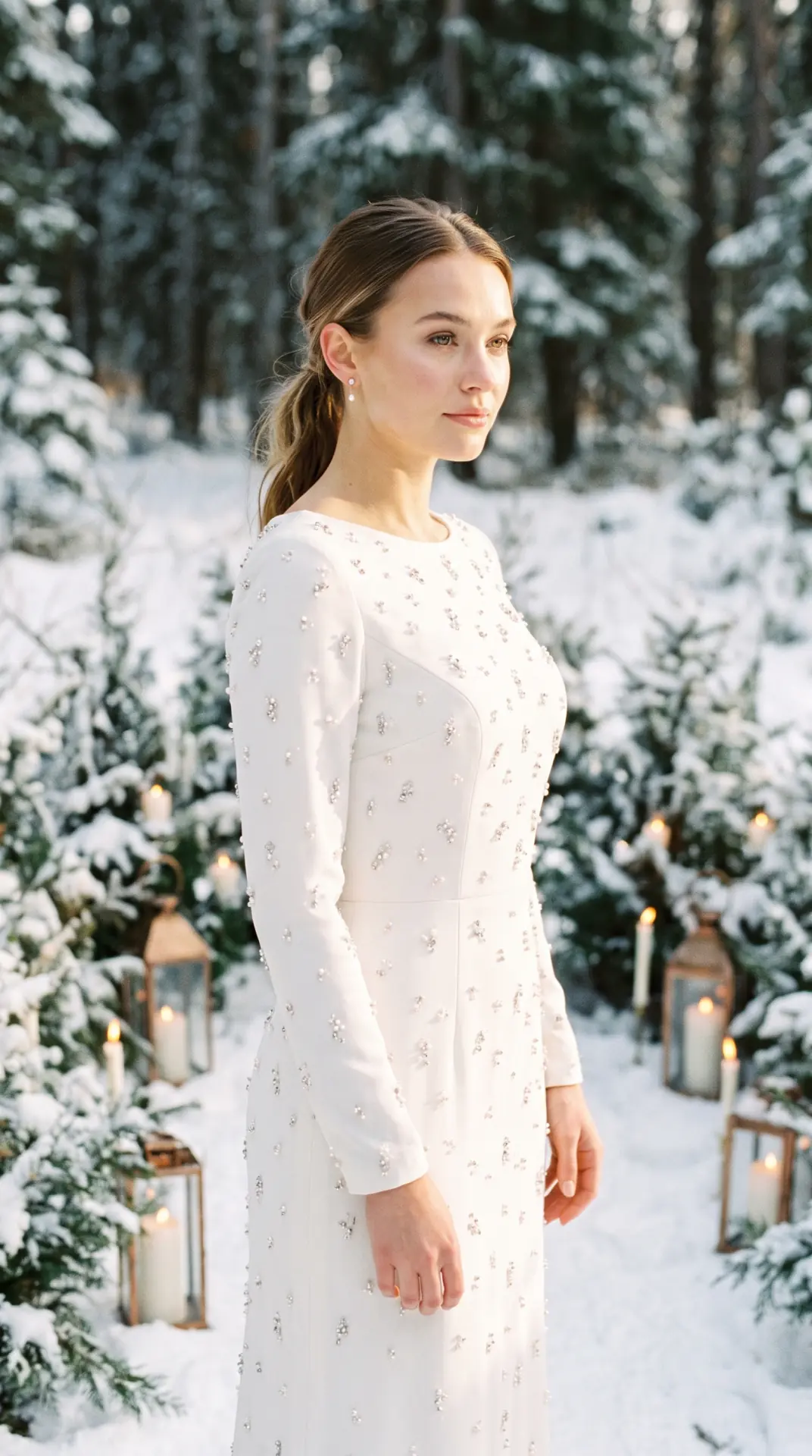 Beaded Long-Sleeve Column Gown