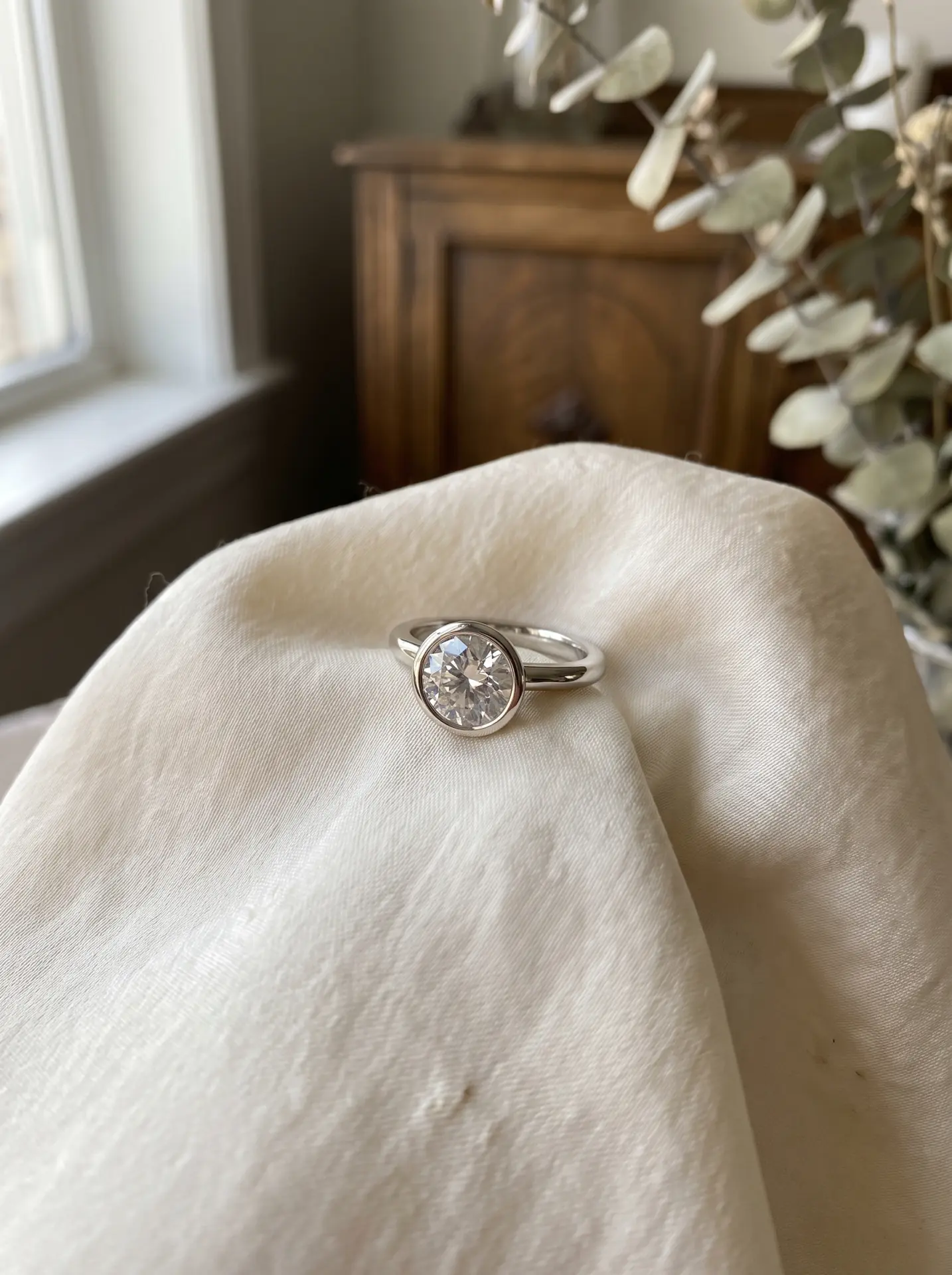 20 Winter Proposal Ring Ideas With a Romantic, Frost-Kissed Feel 11 Bezel-Set Round Diamond