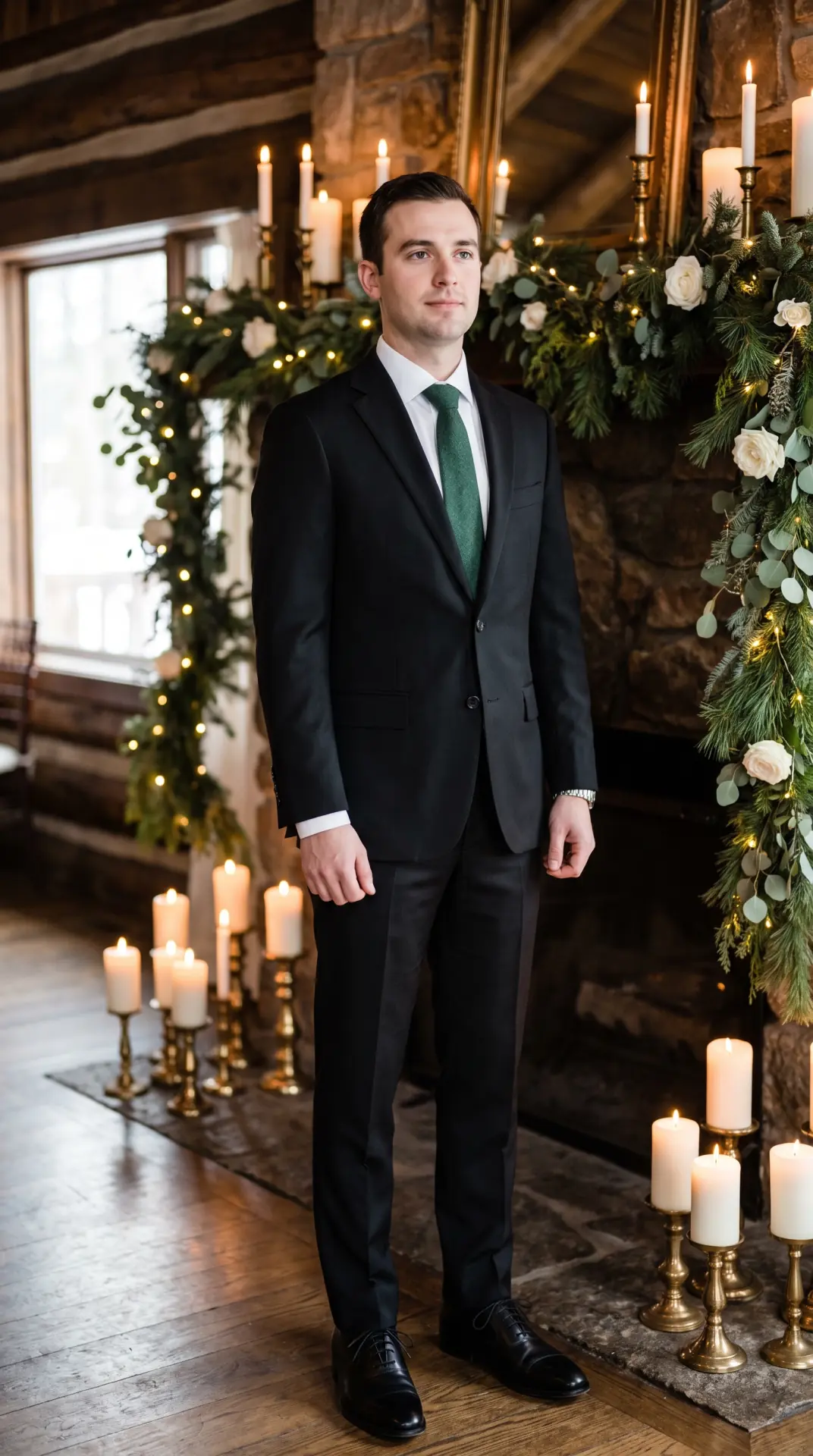 Black Suit With a Forest Green Tie
