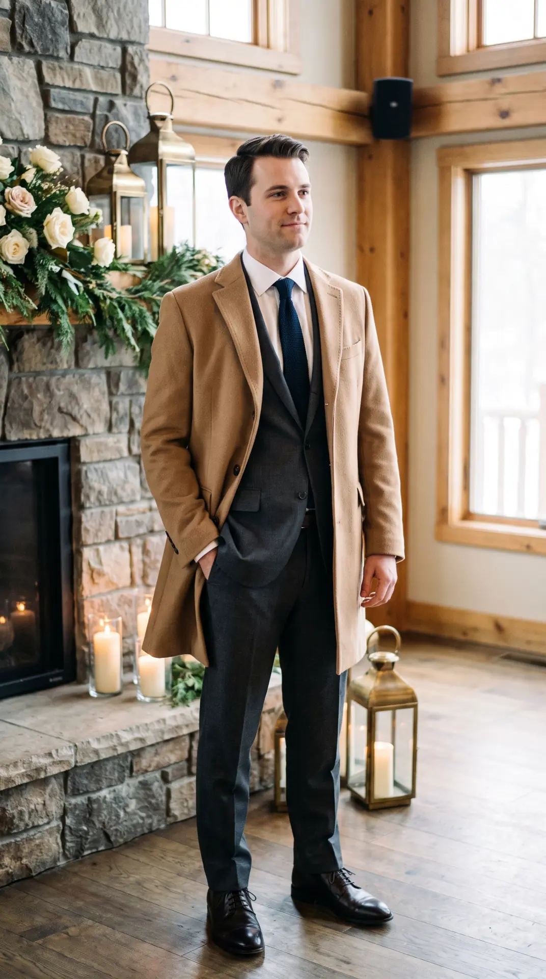 Camel Overcoat With a Dark Suit