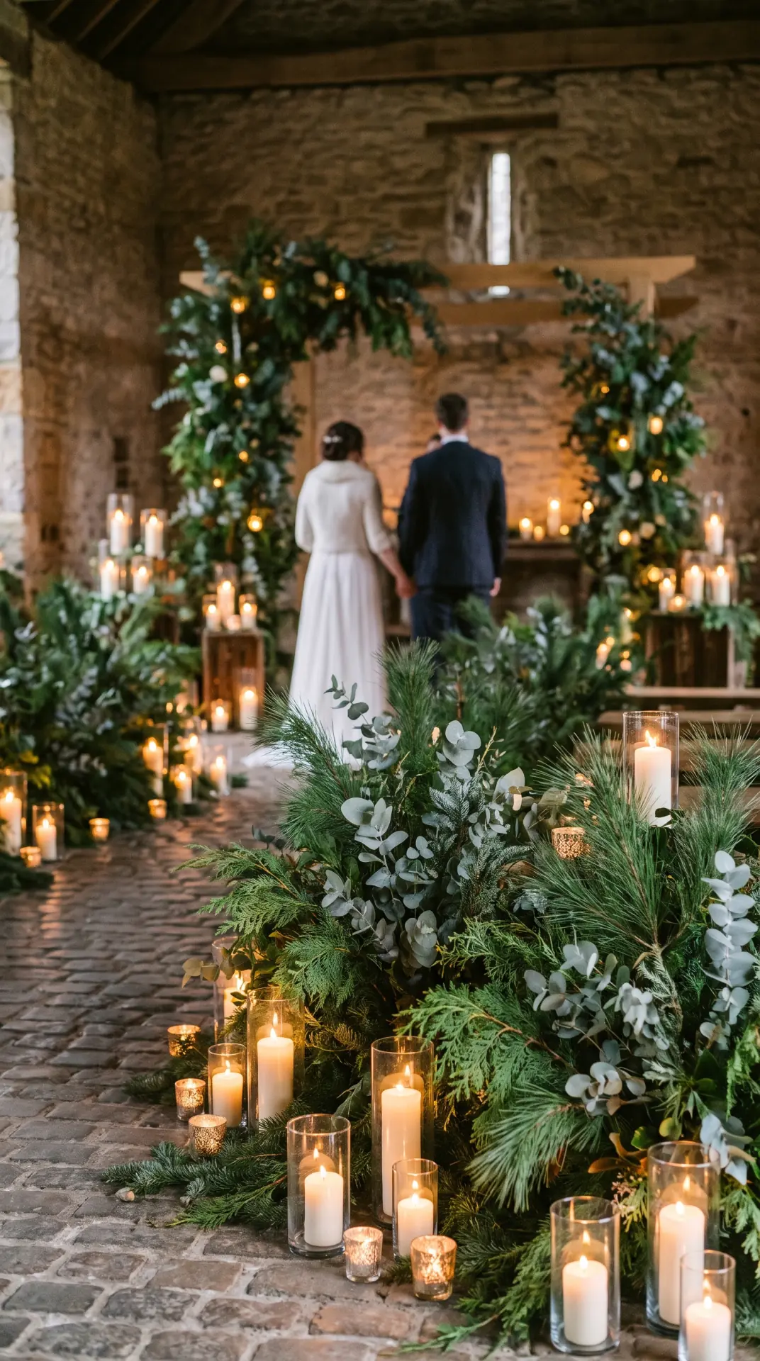 27 December Wedding Ideas That Make Winter Feel Magical 2 Candlelit Evergreen Ceremony