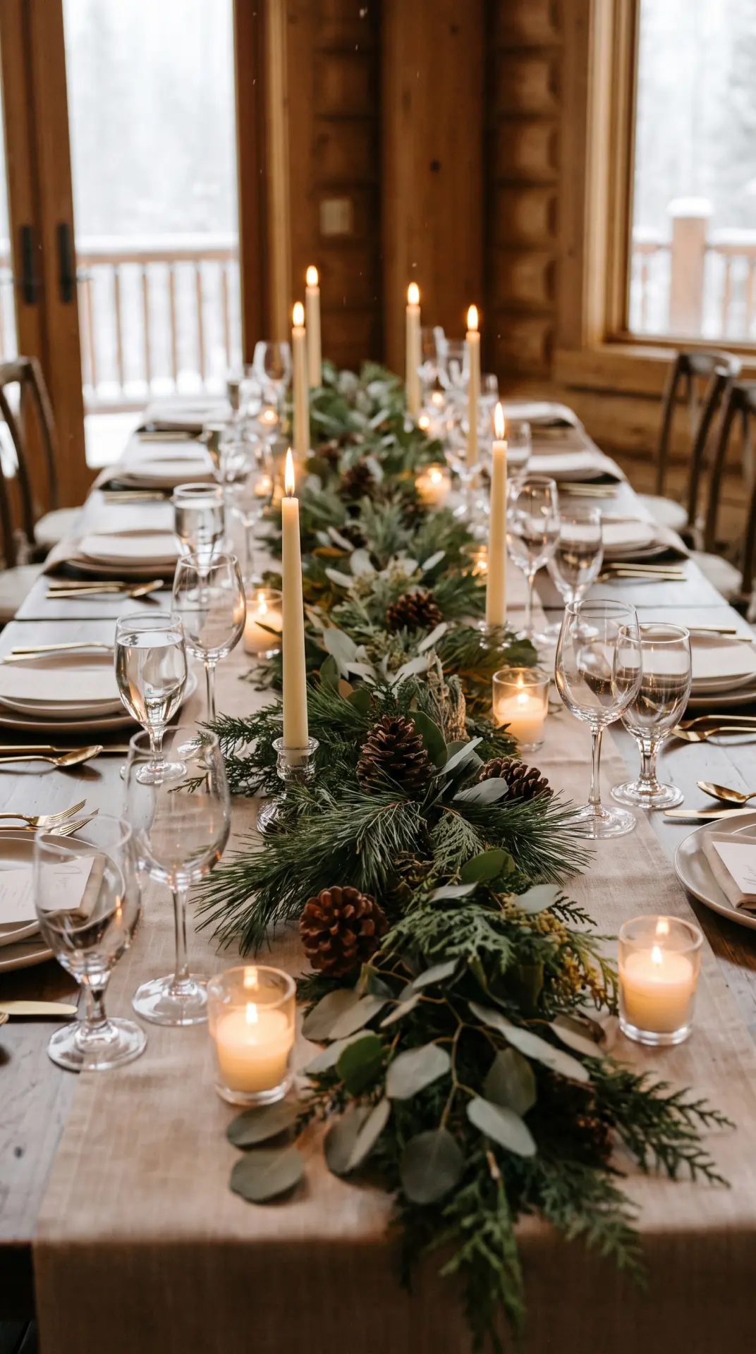 Candlelit Evergreen Tablescape