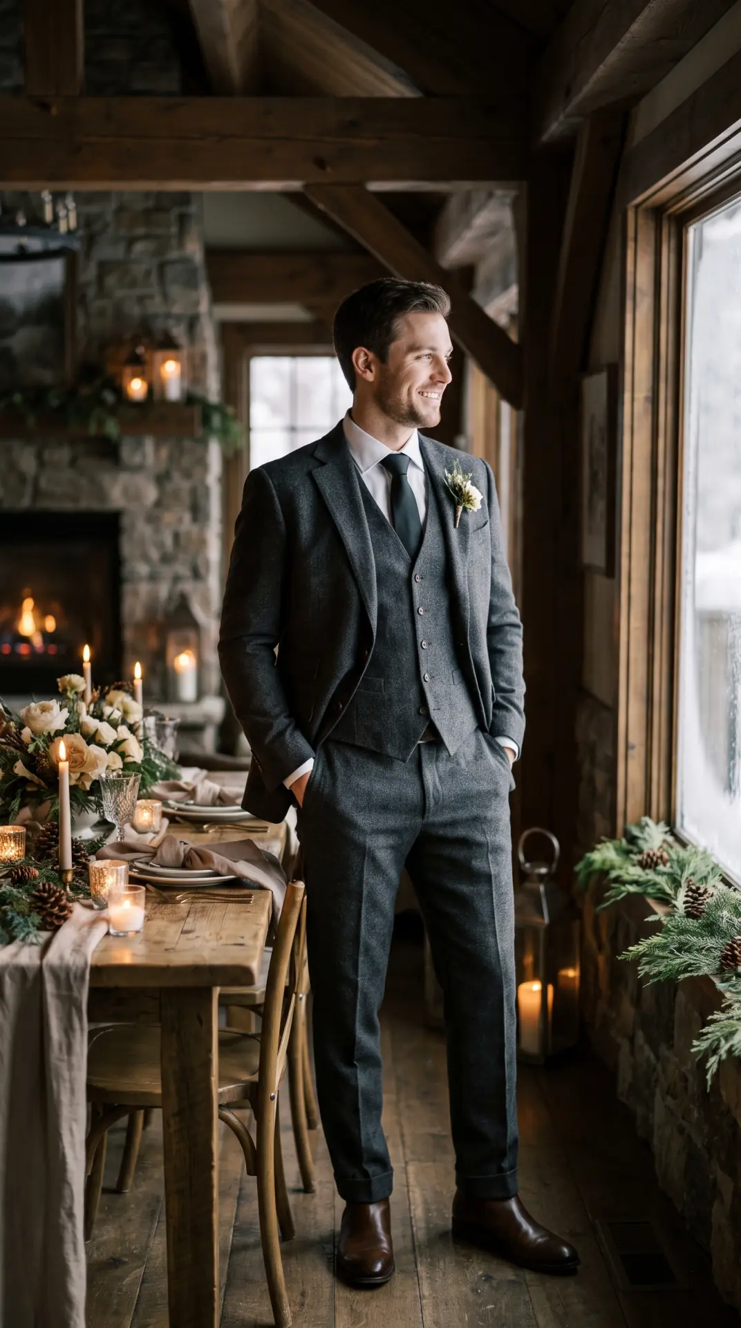 Charcoal Wool Three-Piece Suit