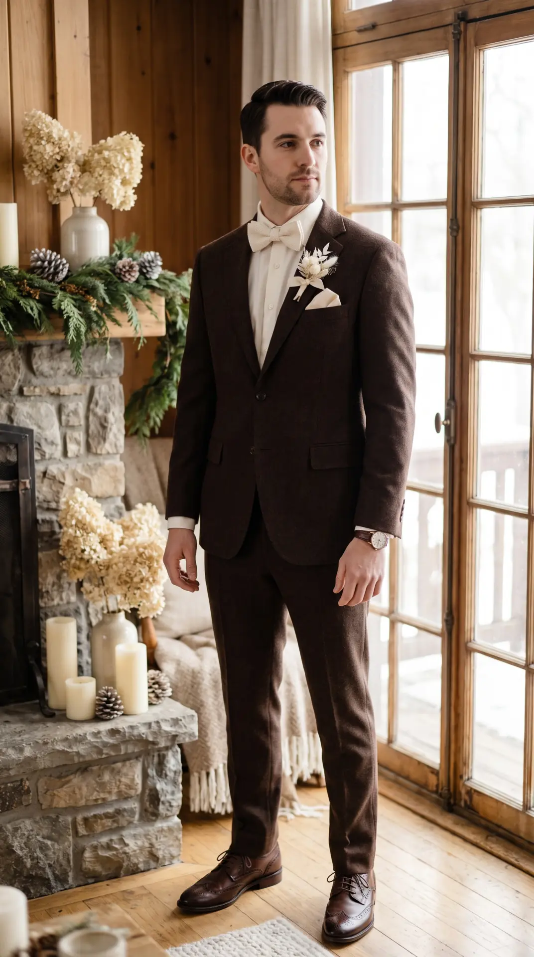 Chocolate Brown Suit With Cream Accessories