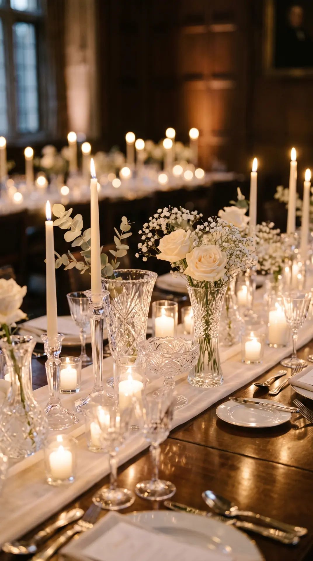 27 December Wedding Ideas That Make Winter Feel Magical 12 Crystal and Candle Centerpieces