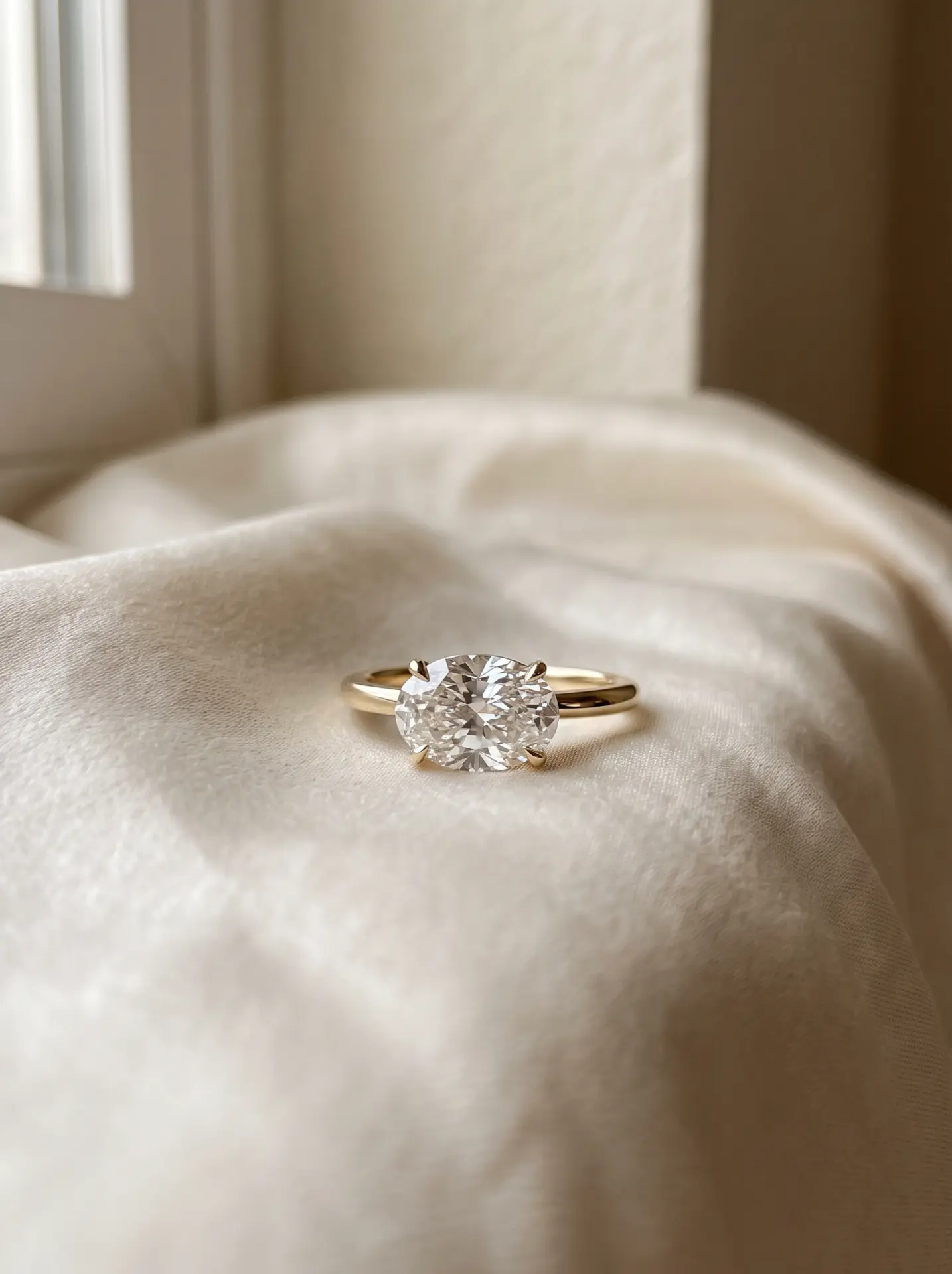 20 Winter Proposal Ring Ideas With a Romantic, Frost-Kissed Feel 13 East-West Oval Diamond Ring