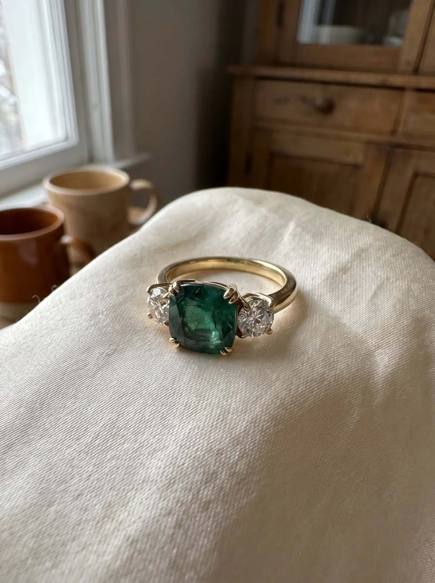 20 Winter Proposal Ring Ideas With a Romantic, Frost-Kissed Feel 19 Emerald Center Stone With Diamond Sides