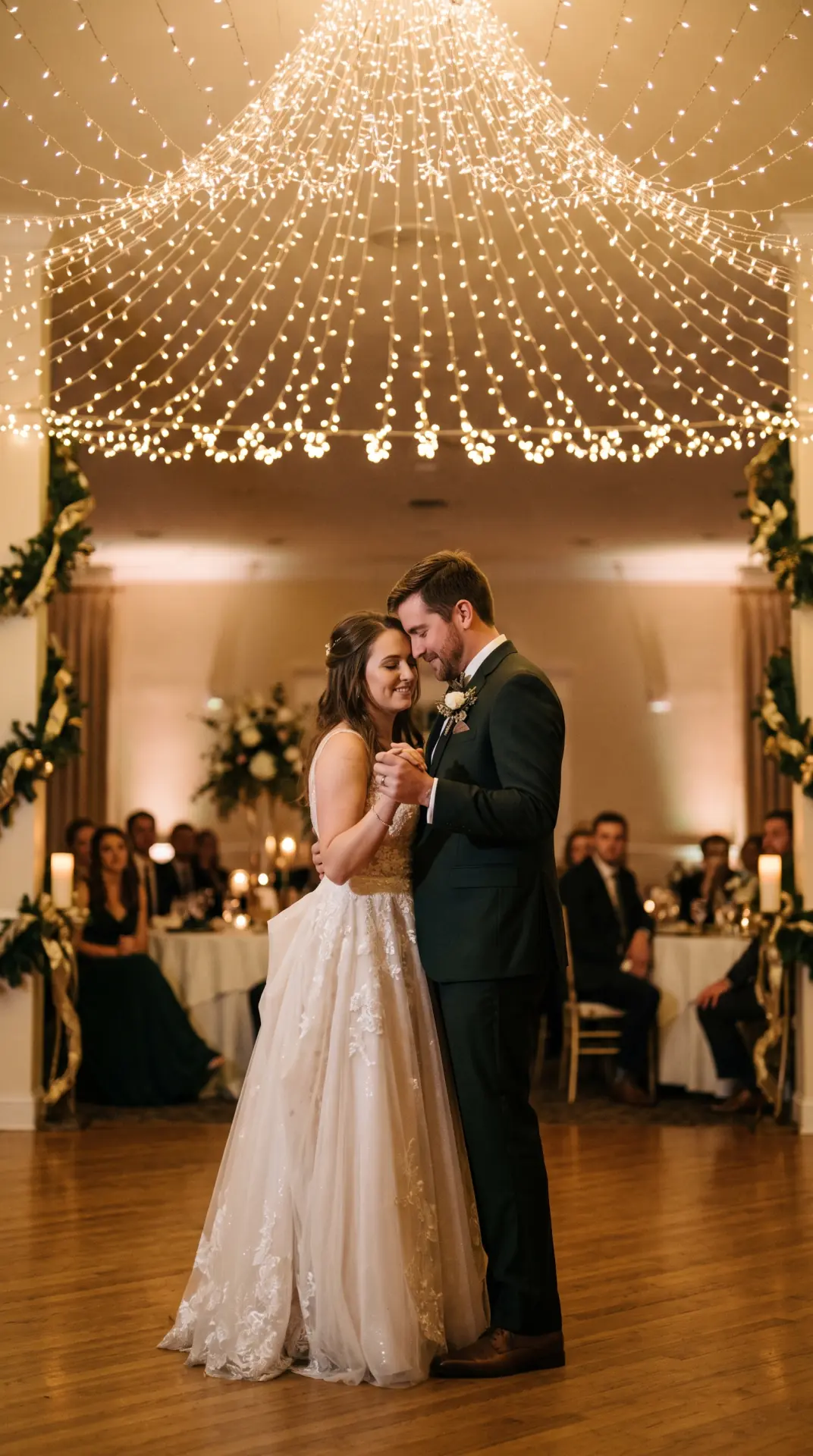 First Dance Under a Christmas Light Canopy