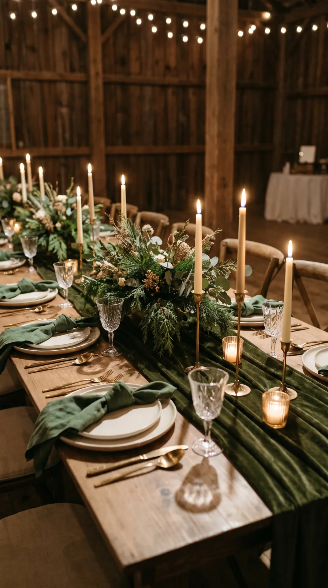 Forest Green and Candlelight Tablescape