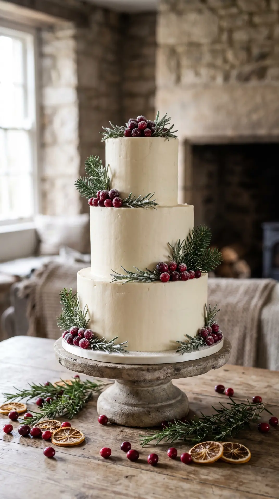Frosted Cranberry and Rosemary Winter Cake