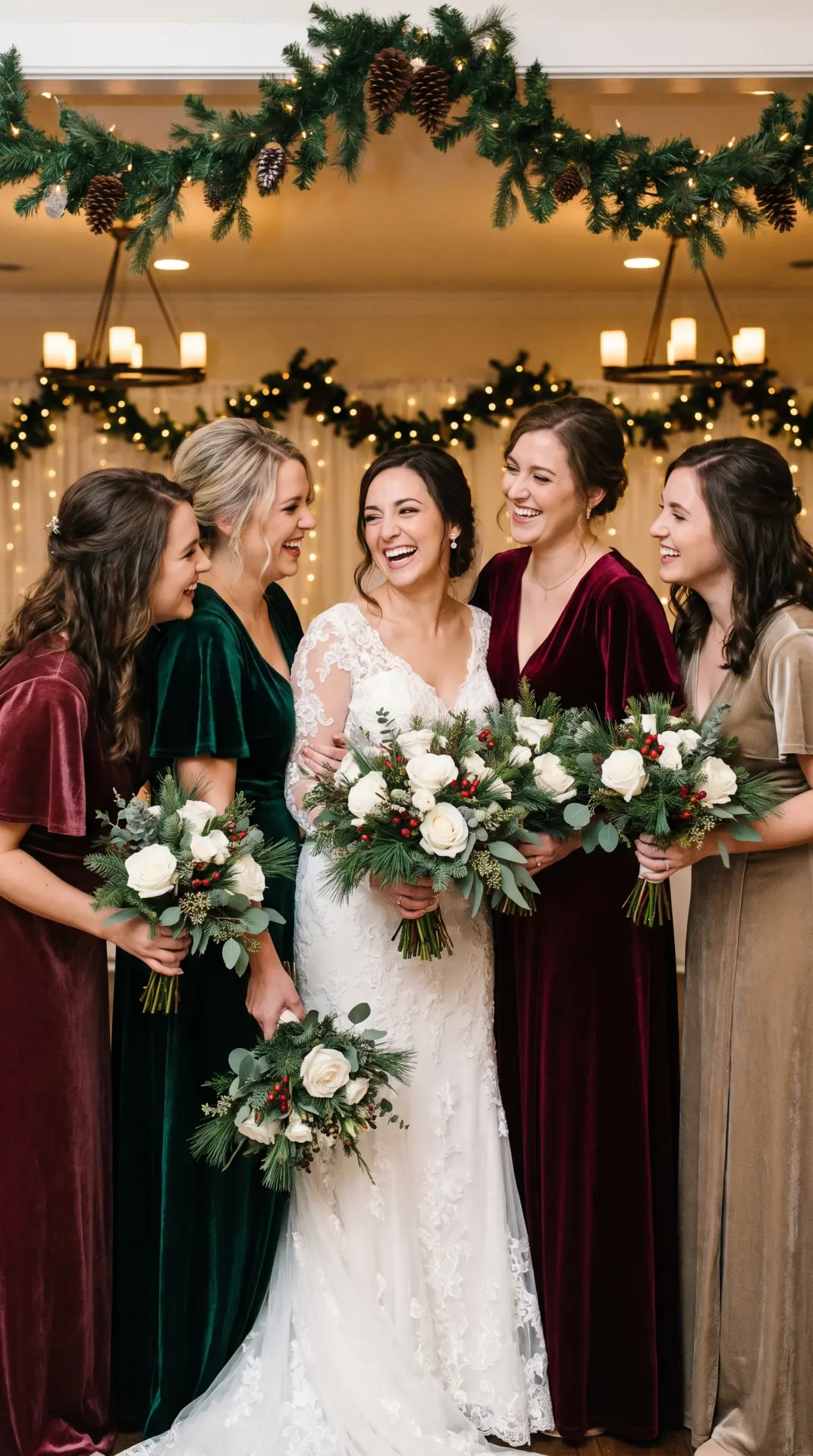 Holiday-Themed Bridal Party Laughter