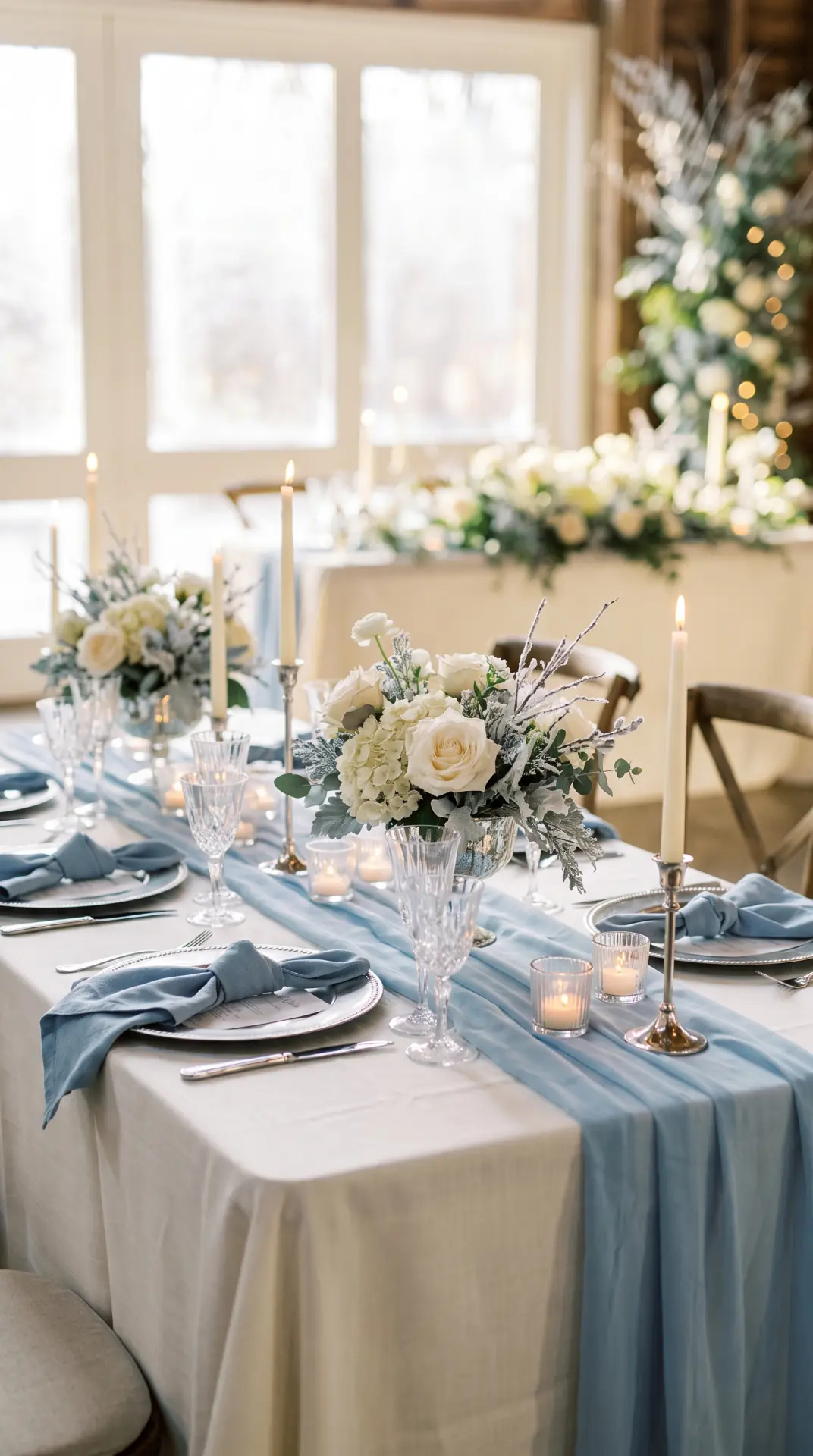 27 December Wedding Ideas That Make Winter Feel Magical 20 Icy Blue and Silver Tablescape