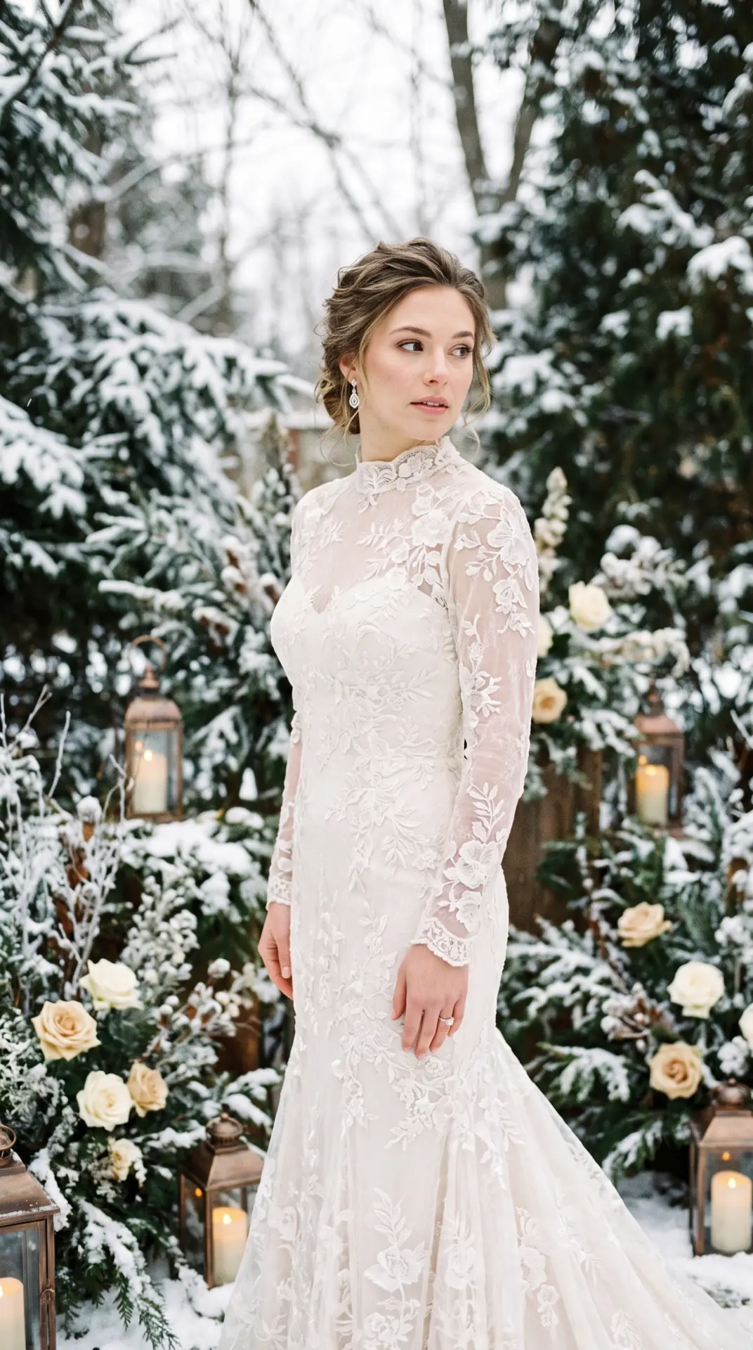 Lace Mock-Neck Fit-and-Flare Gown