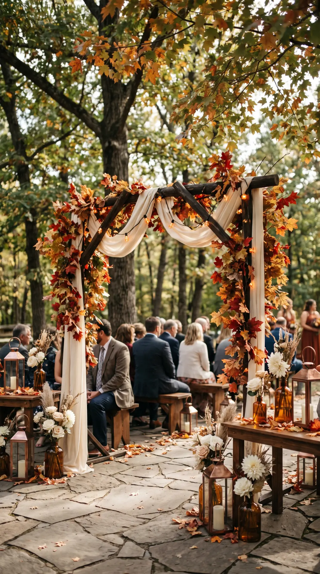25 Seasonal Real Wedding Inspiration for Every Kind of Celebration 25 Maple Leaf Autumn Wedding With Copper and Ivory: A maple-inspired autumn wedding feels warm and elegant when copper, ivory, amber, and naturally changing leaves create the seasonal palette. Branches with colorful foliage add height and sculptural movement while creamy flowers soften the richer tones throughout the ceremony and reception. ...