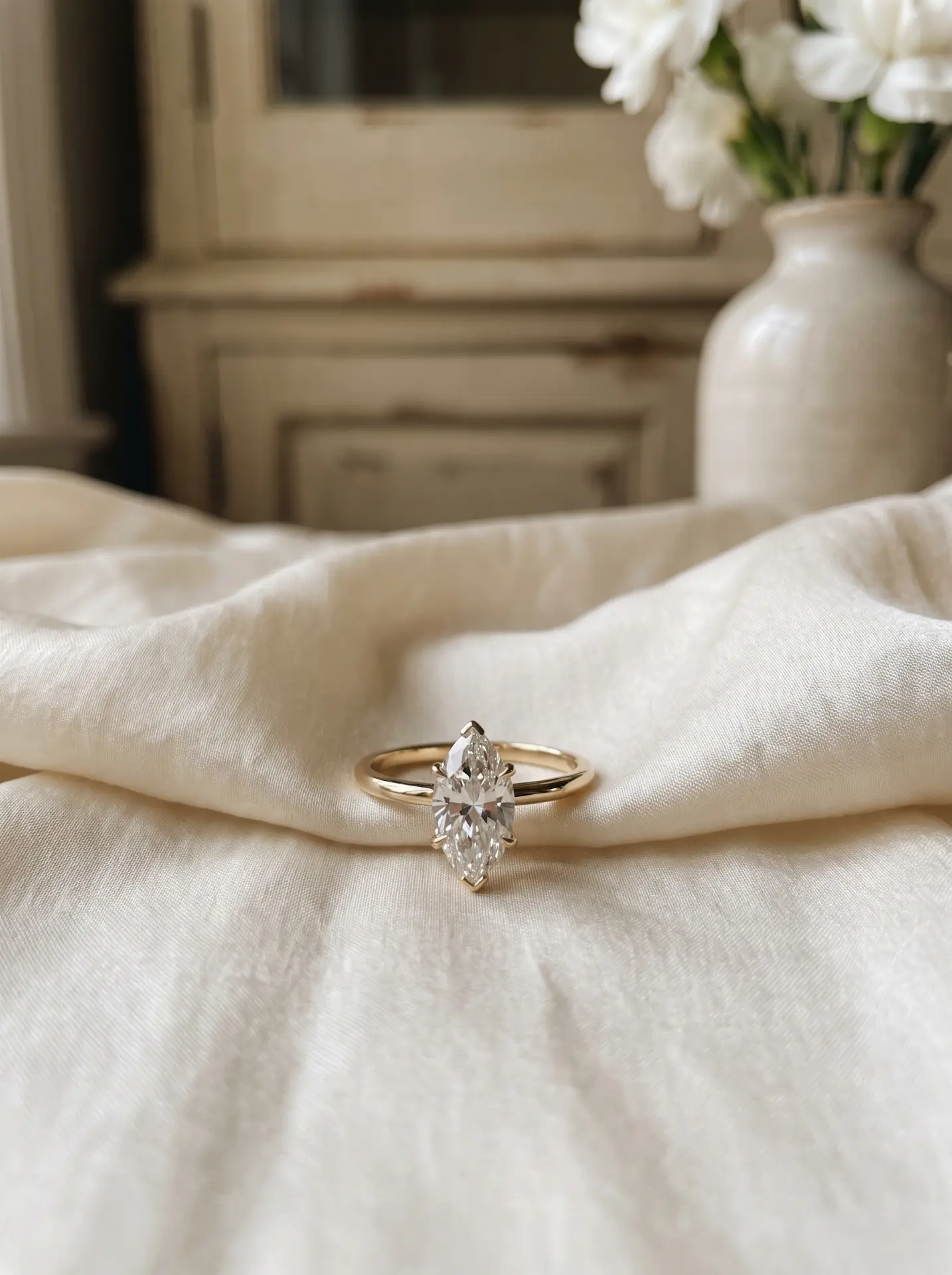 20 Winter Proposal Ring Ideas With a Romantic, Frost-Kissed Feel 8 Marquise Diamond on a Slim Band