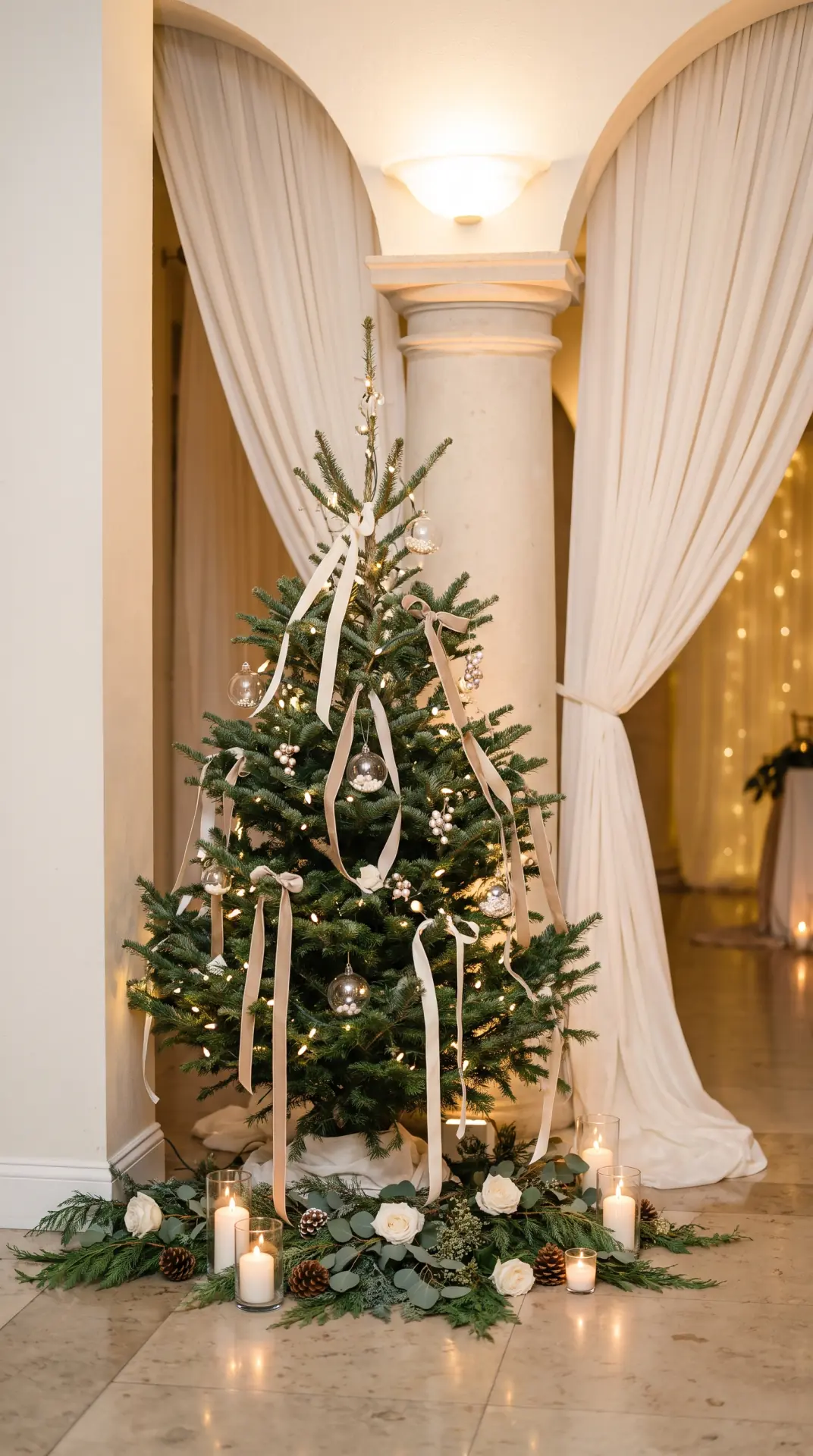27 December Wedding Ideas That Make Winter Feel Magical 24 Mini Christmas Tree Escort Display