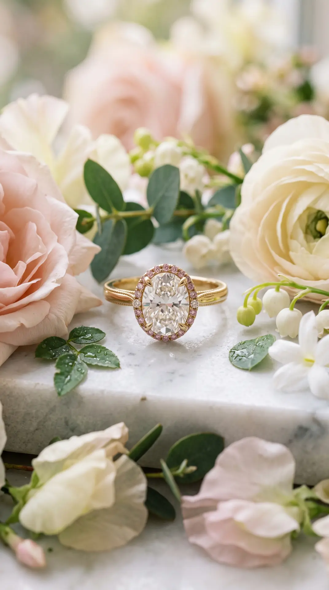 Oval Diamond With Blush Sapphire Accents