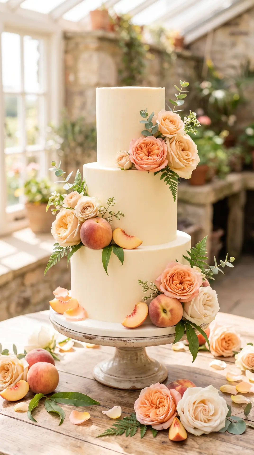 Peach and Garden Rose Spring Cake