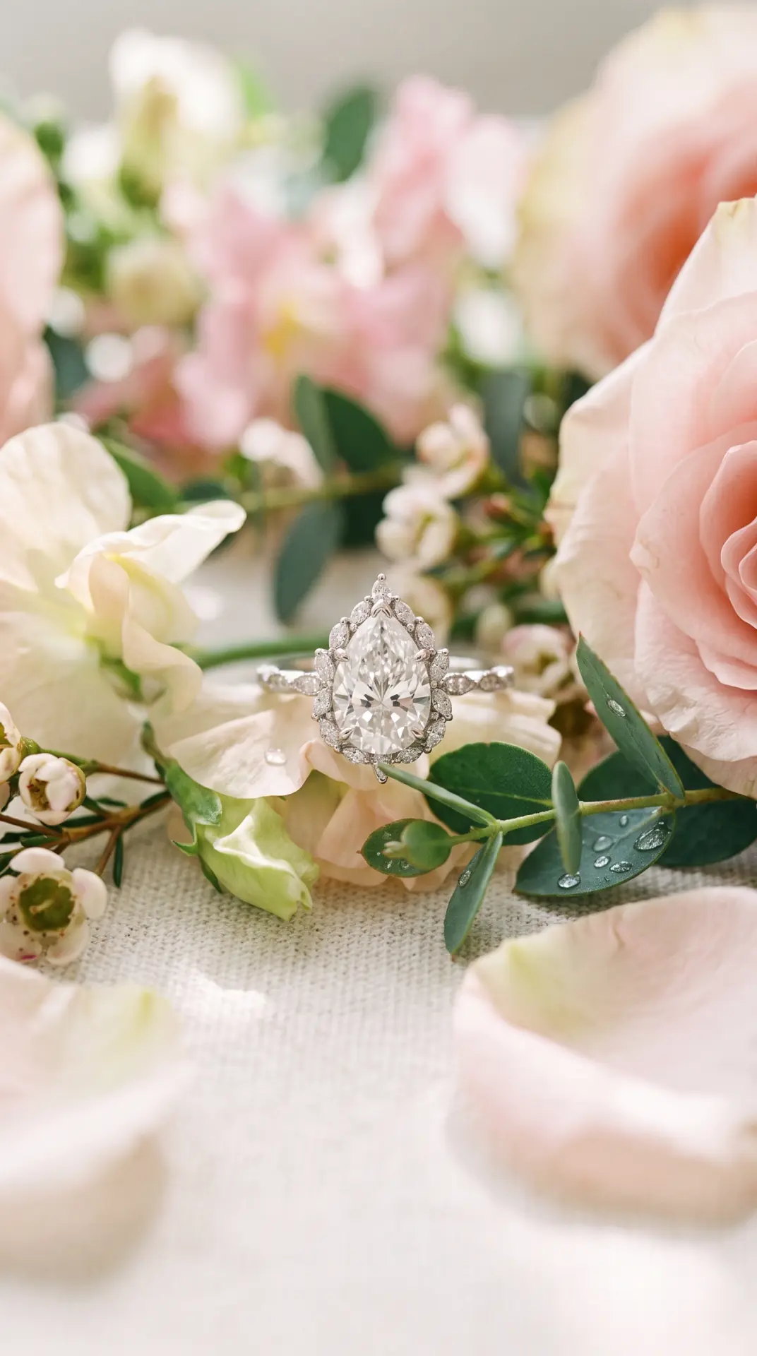Pear-Cut Diamond With Delicate Spring Floral Details