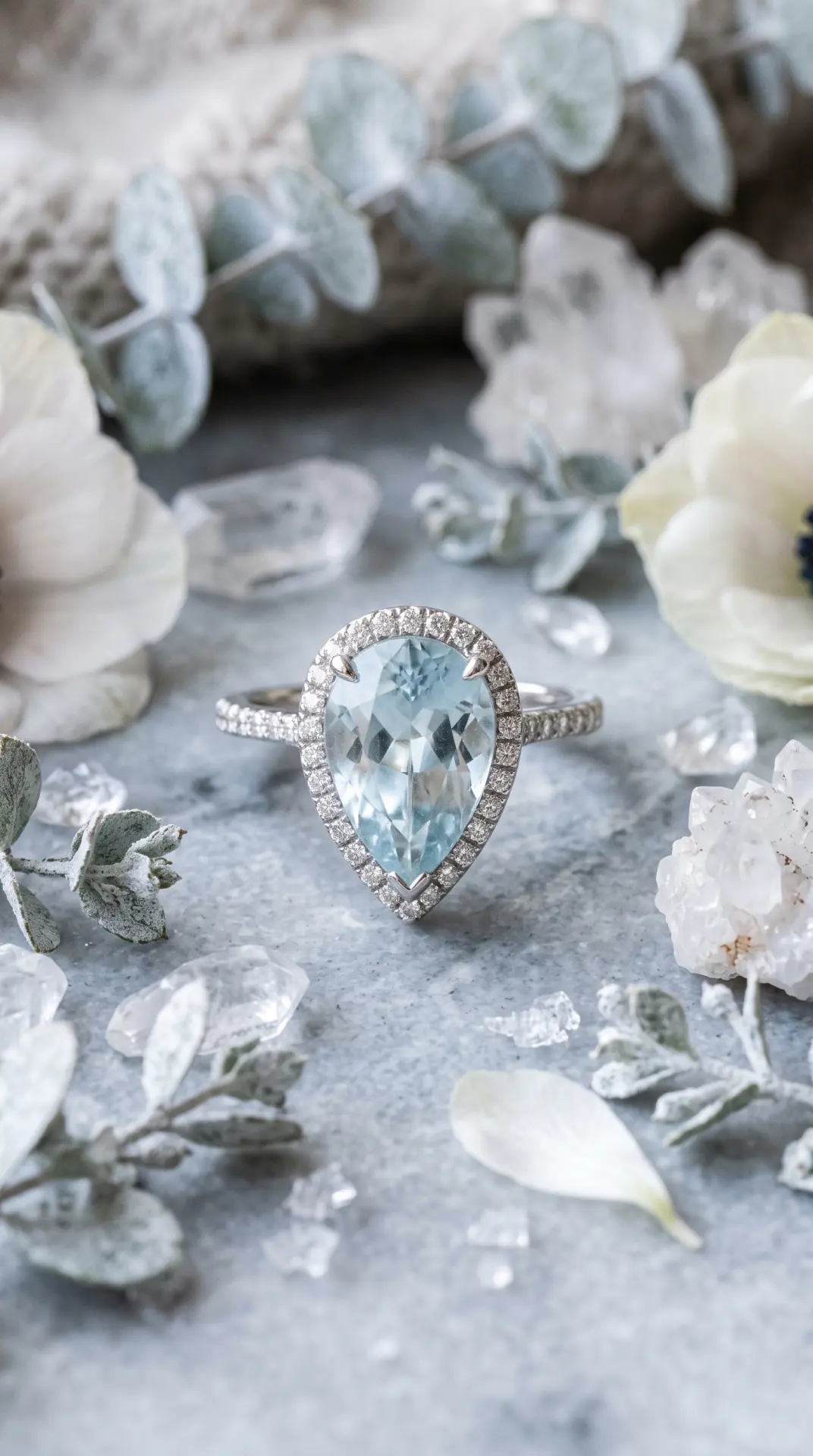 Pear-Shaped Aquamarine With Frosted Diamond Accents