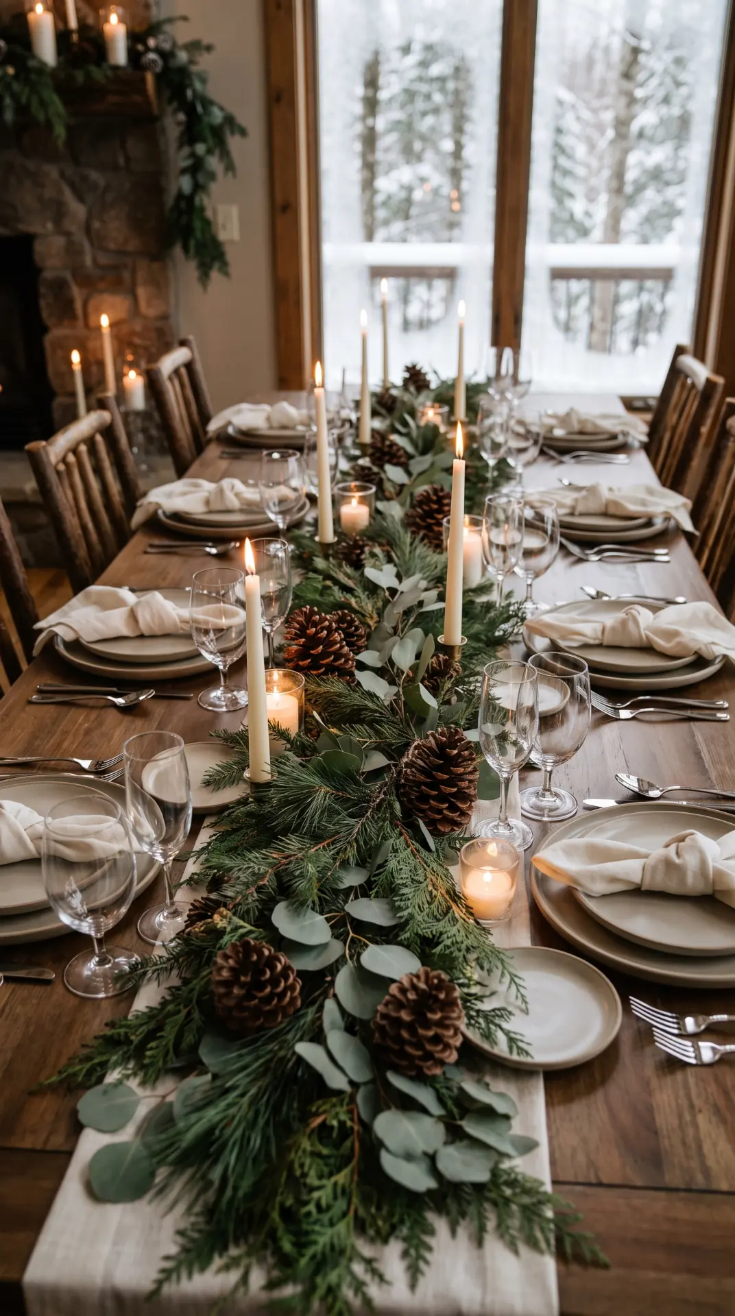 27 December Wedding Ideas That Make Winter Feel Magical 5 Pinecone and Greenery Tablescape