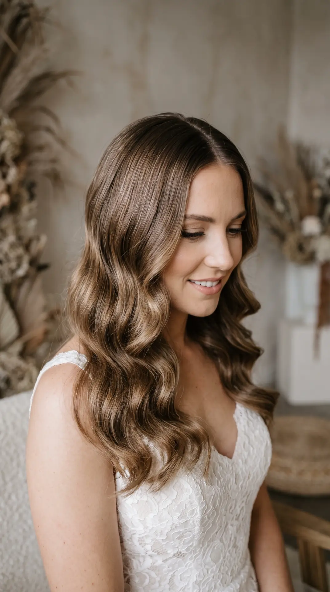 Polished Center-Part Waves With Glossy Finish
