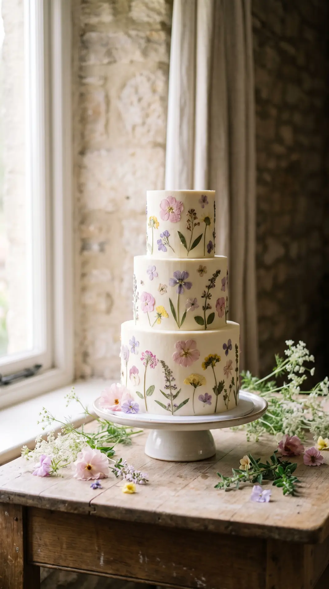 Pressed Spring Flower Buttercream Cake