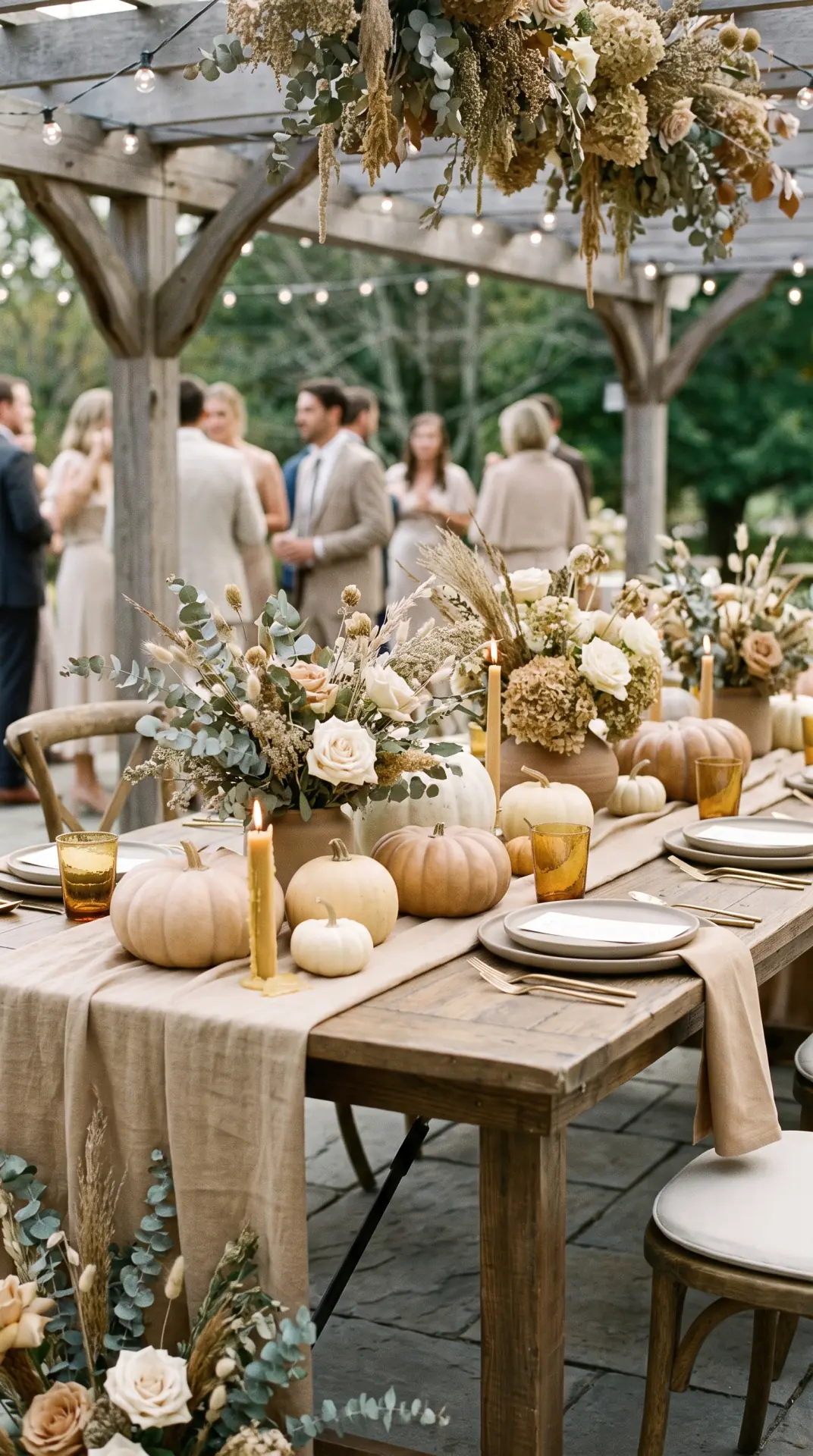 25 Seasonal Real Wedding Inspiration for Every Kind of Celebration 18 Pumpkin-Inspired Fall Wedding With Modern Neutral Tones: A pumpkin-inspired fall wedding can feel contemporary when pale pumpkins, warm beige, cream, caramel, and muted greenery replace traditional bright orange décor. Rounded pumpkin shapes add seasonal volume and texture while remaining subtle enough to complement elegant floral arrangements and modern table settings. ...