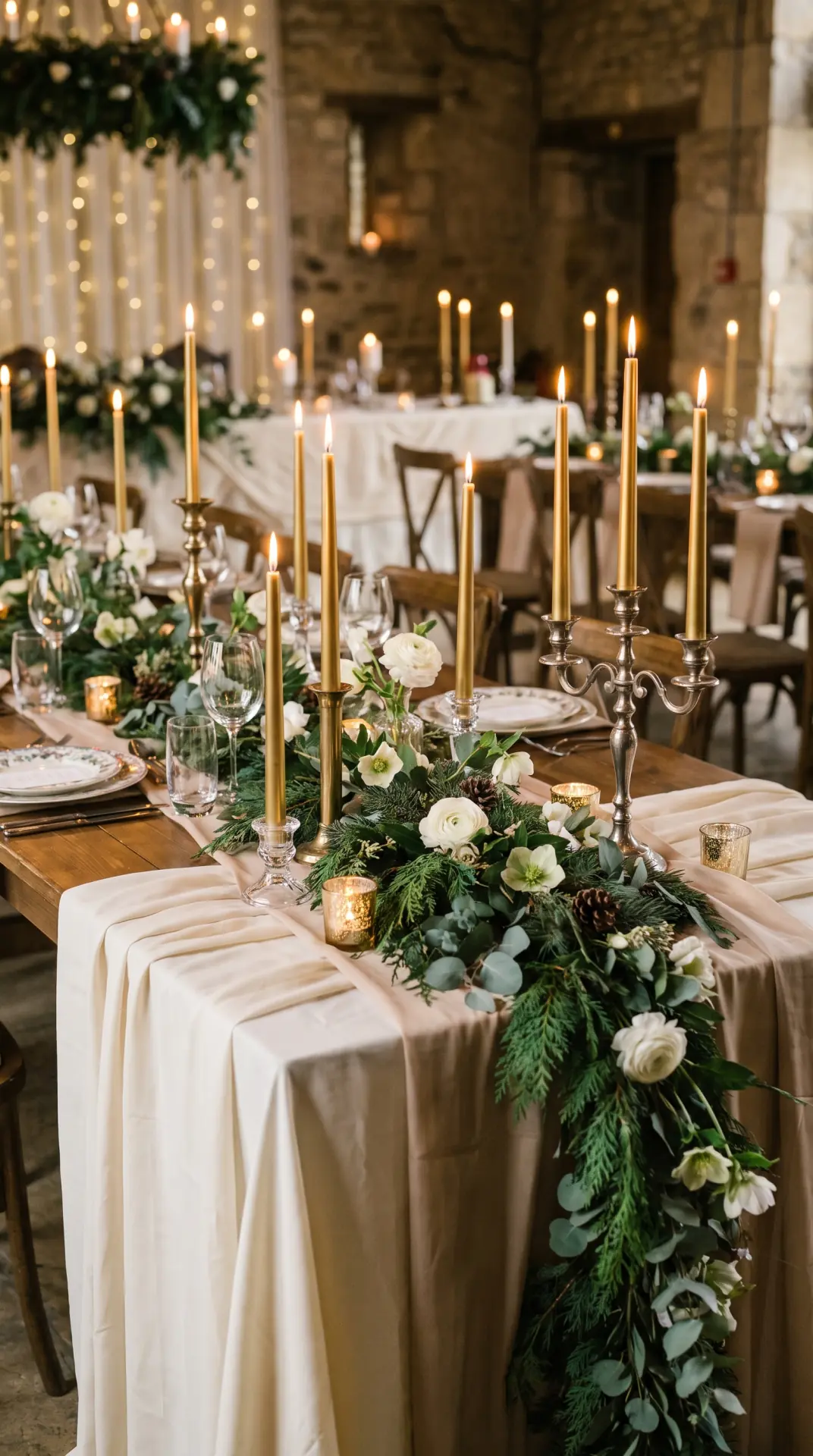 Reception Tables Glowing With Candles