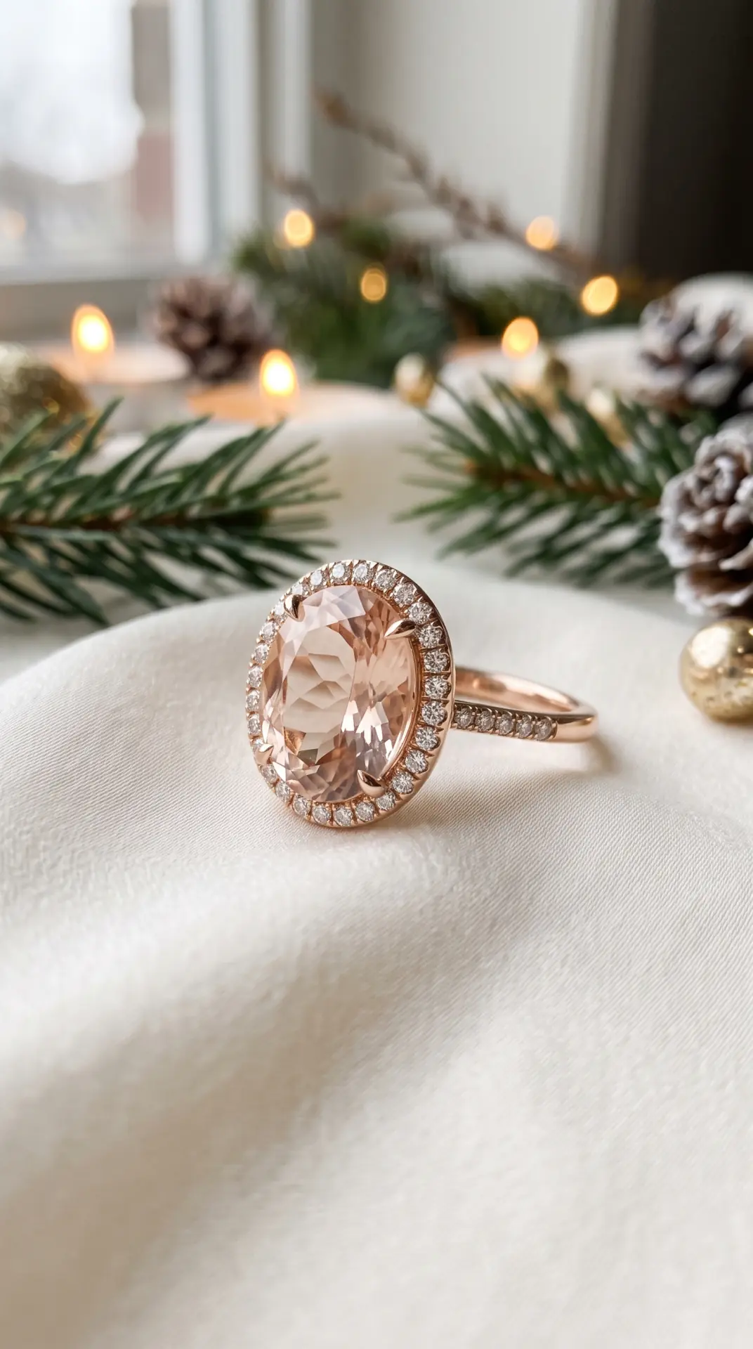 Rose Gold Morganite Ring With Diamond Halo