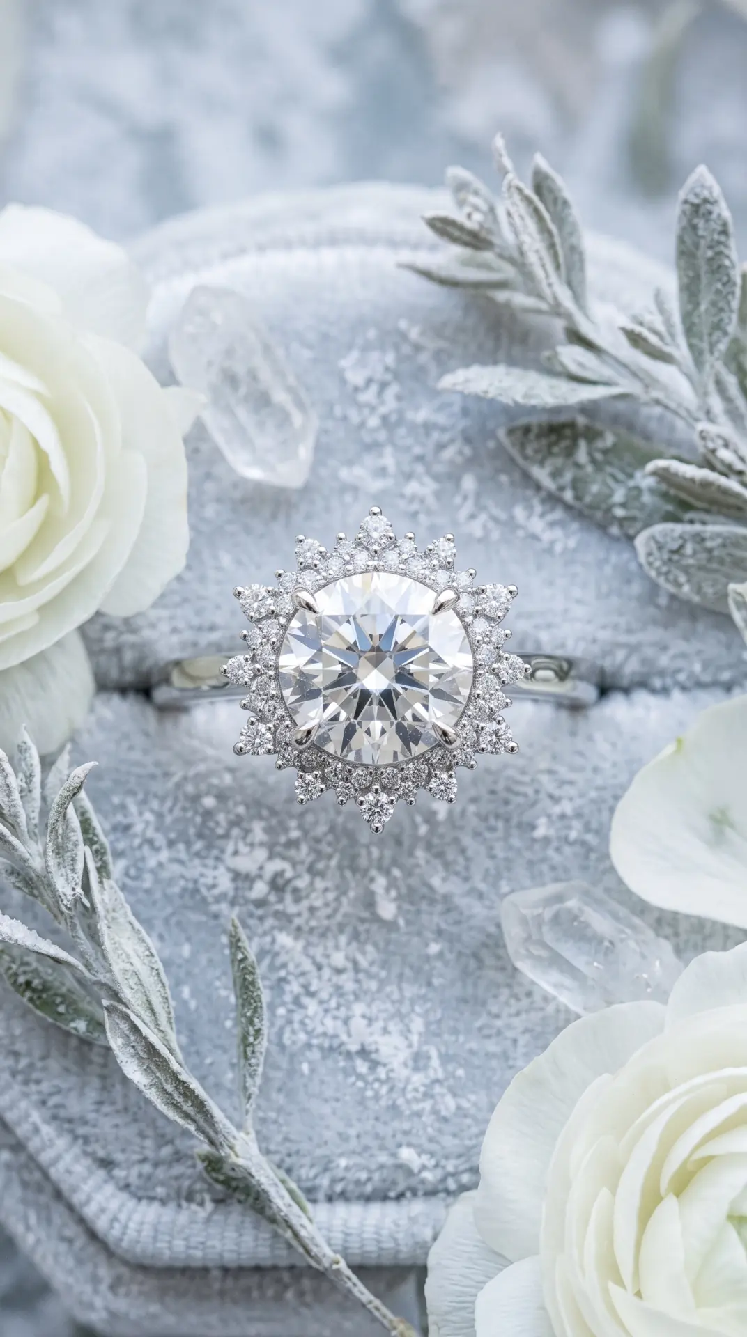 Round Diamond With Snowflake-Inspired Halo