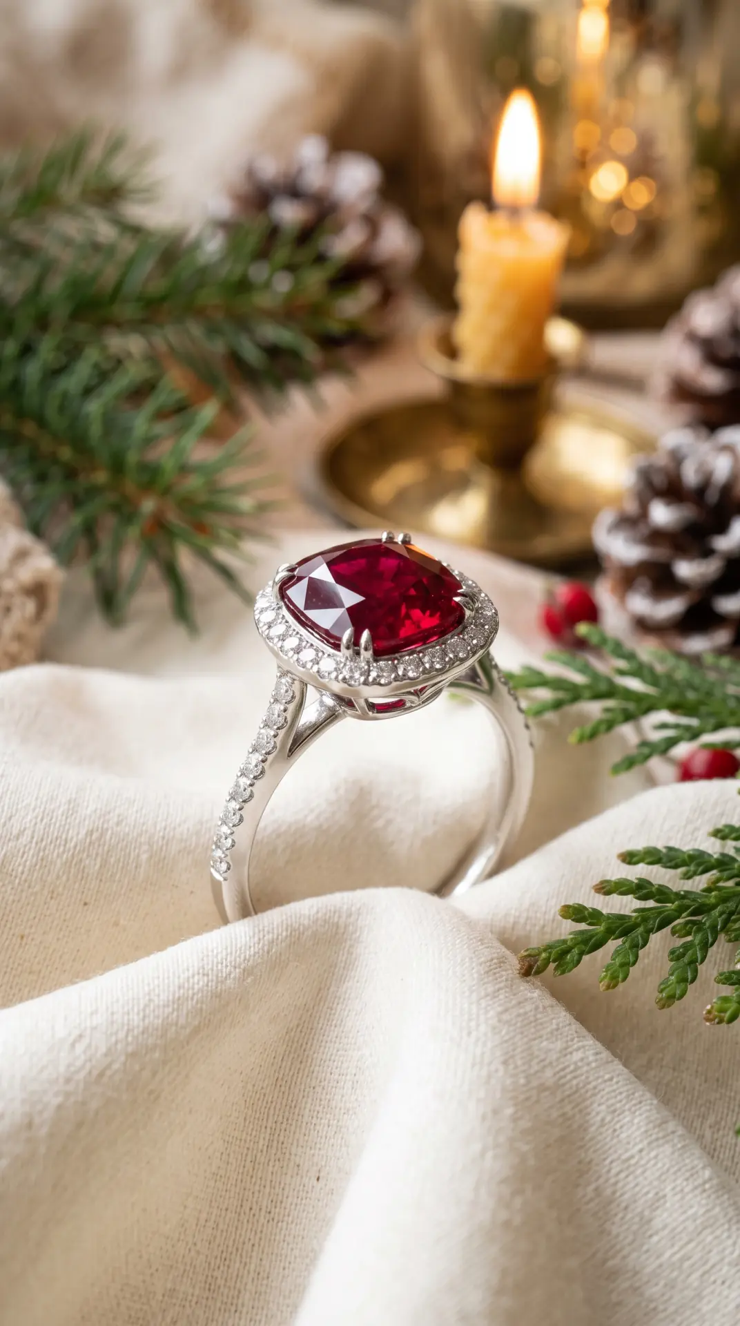 Ruby Center Stone With a Diamond Halo