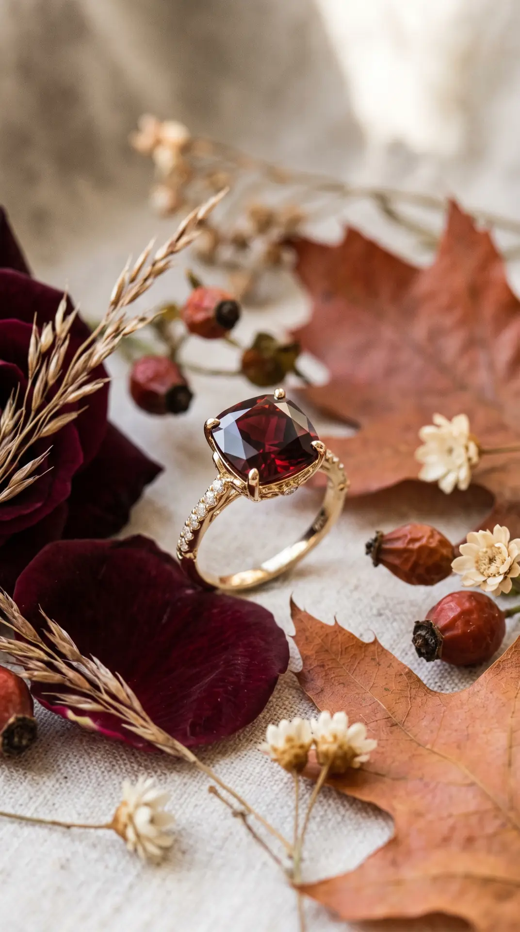 Ruby-Cut Garnet With Romantic Autumn Detailing