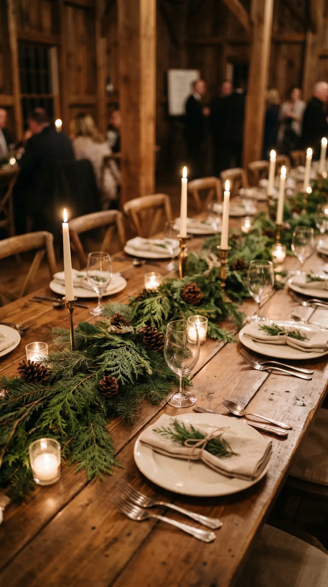 Rustic Pinecone and Greenery Tablescape