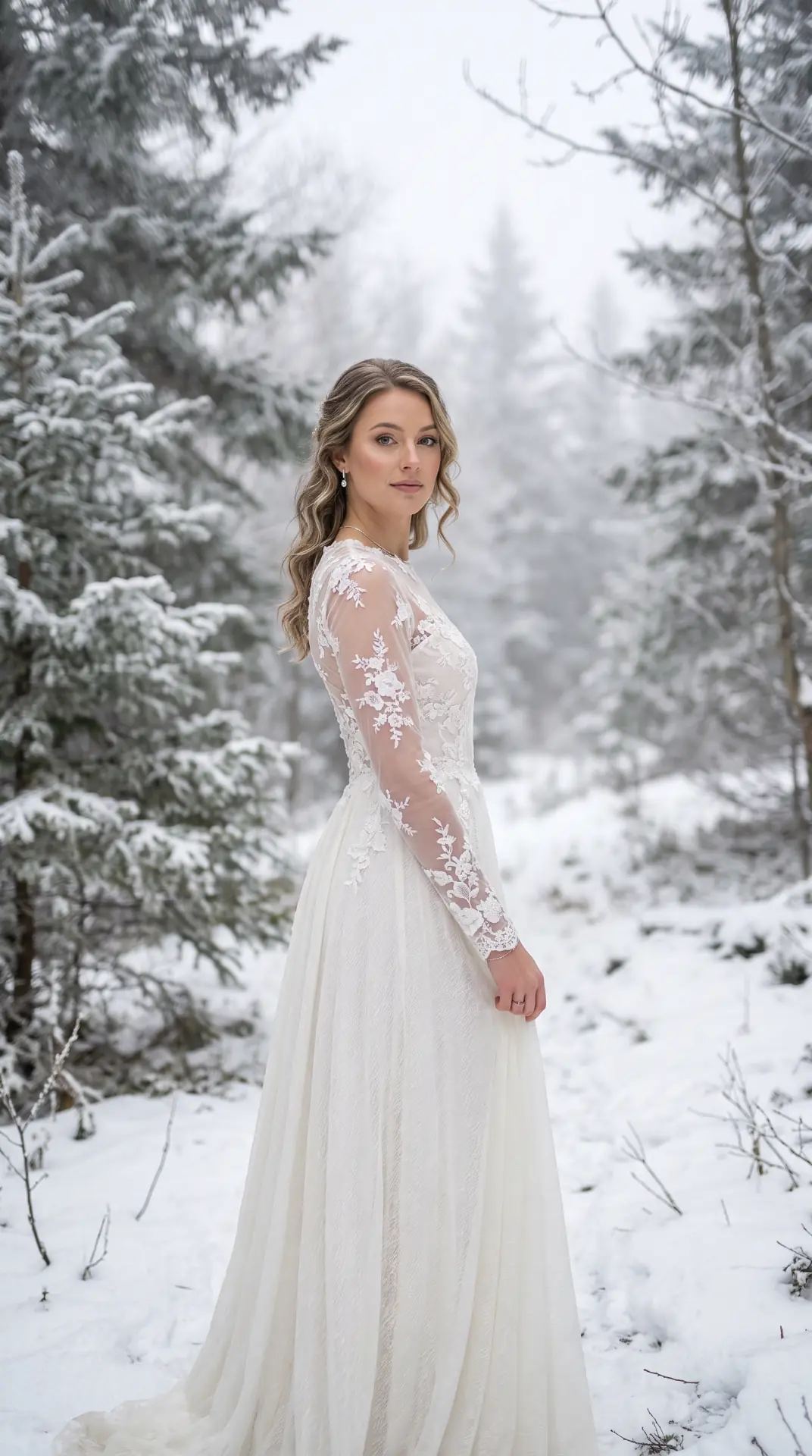 Sheer Lace Sleeve Wedding Gown