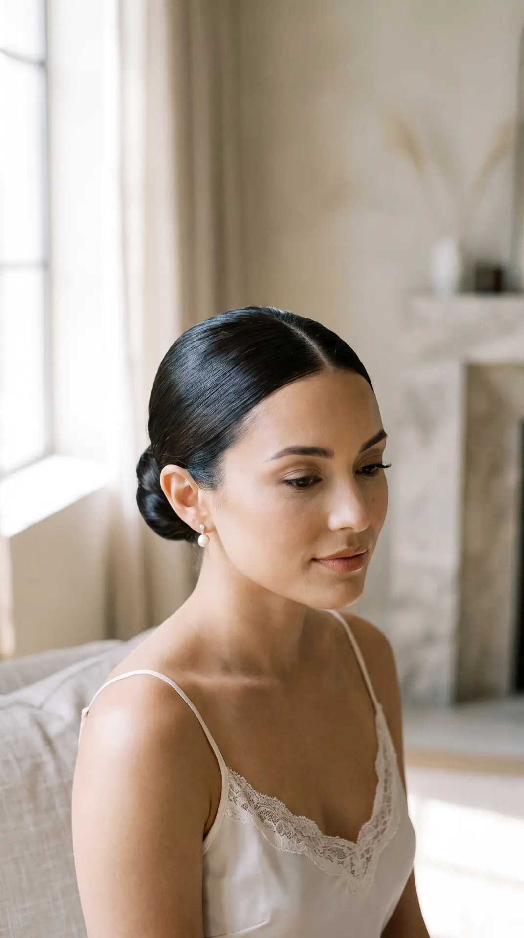 Sleek Center-Part Low Bun