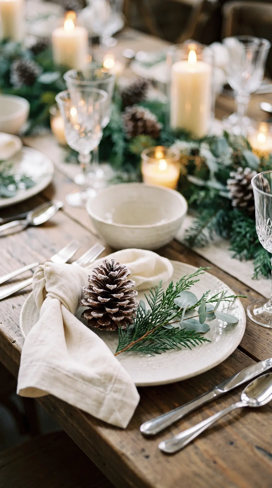 27 December Wedding Ideas That Make Winter Feel Magical 14 Snow-Dusted Pinecone Place Settings