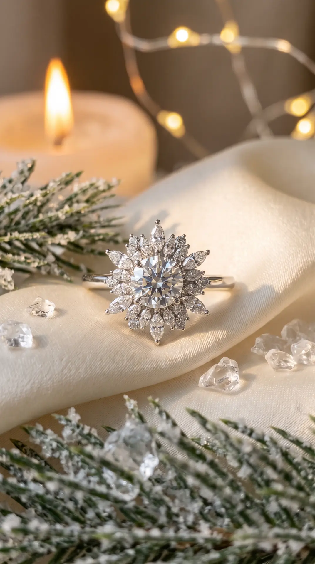 Snowflake-Inspired Diamond Cluster Ring