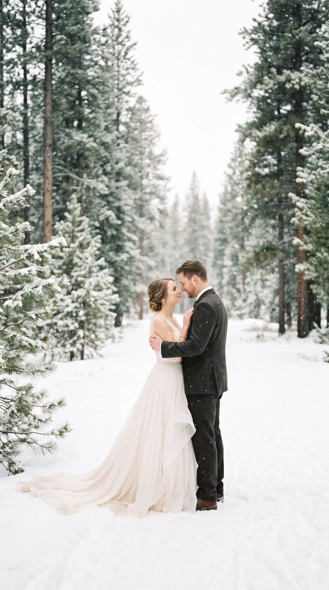 Snowy Couple Portraits After the Ceremony