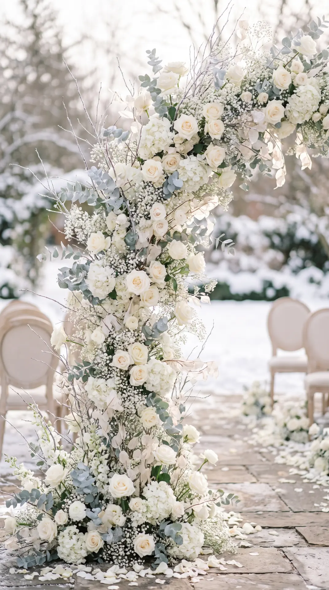 27 December Wedding Ideas That Make Winter Feel Magical 3 Snowy White Floral Arch