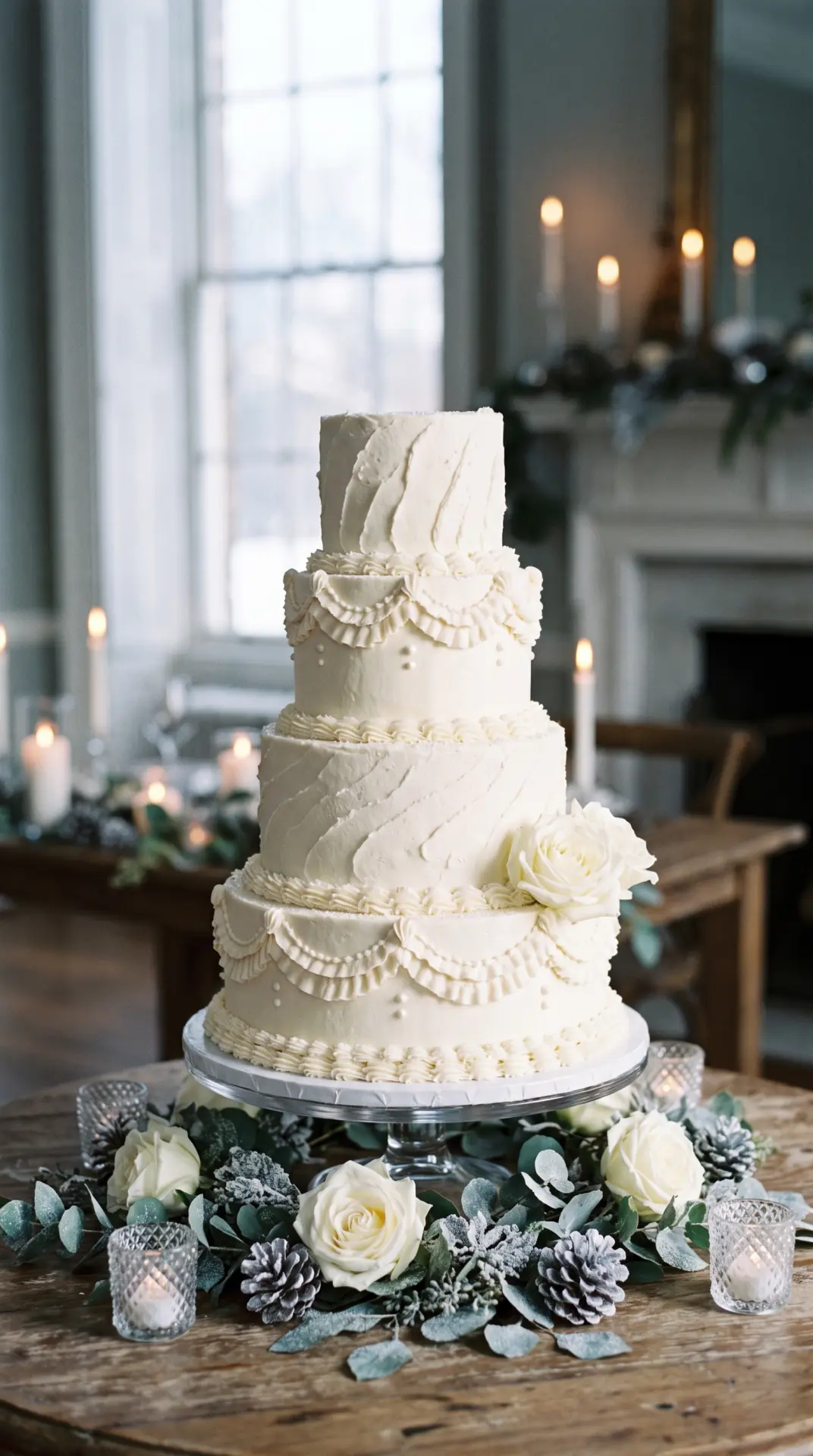 Snowy White Winter Wedding Cake