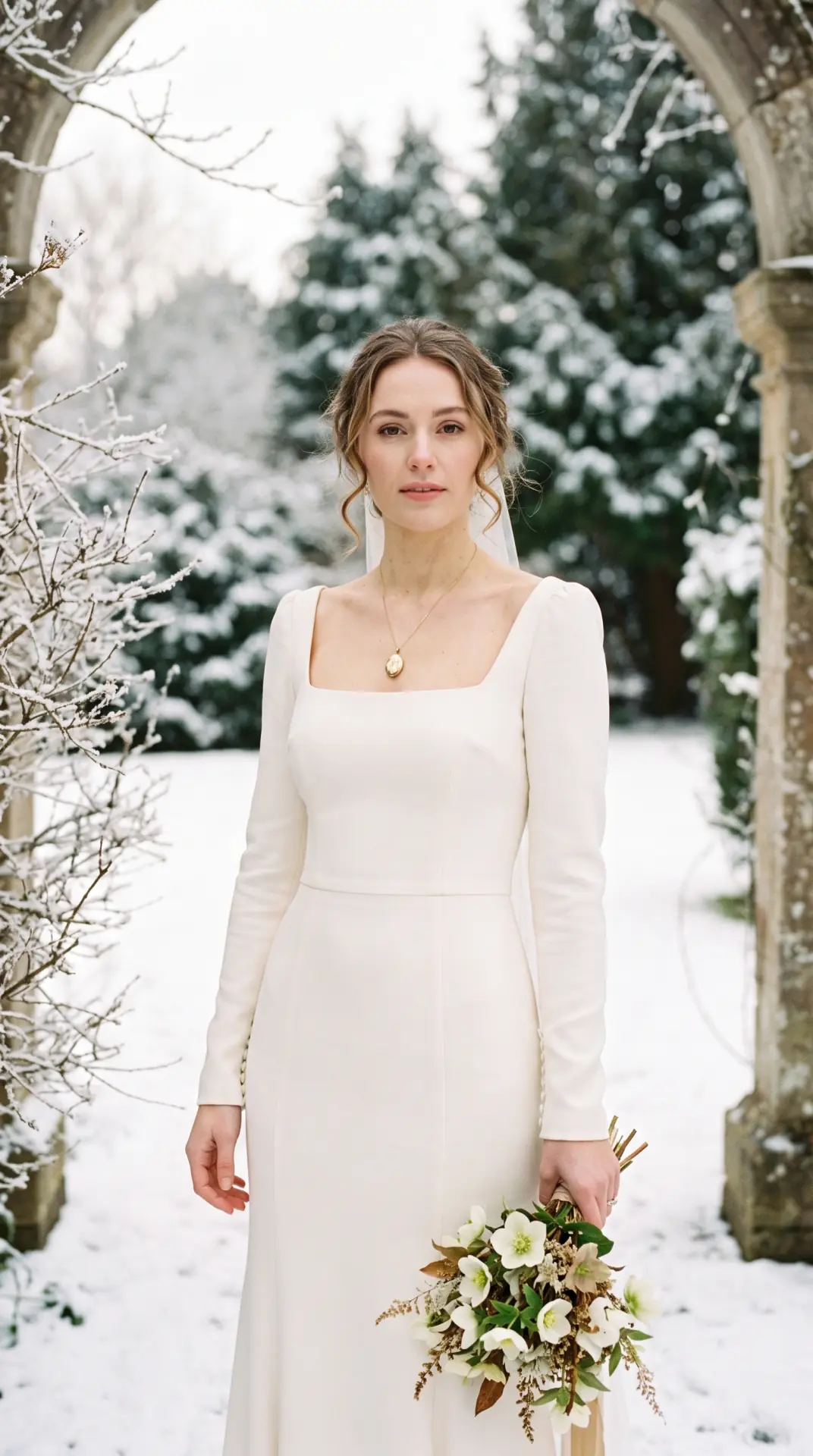 Square-Neck Long-Sleeve Dress