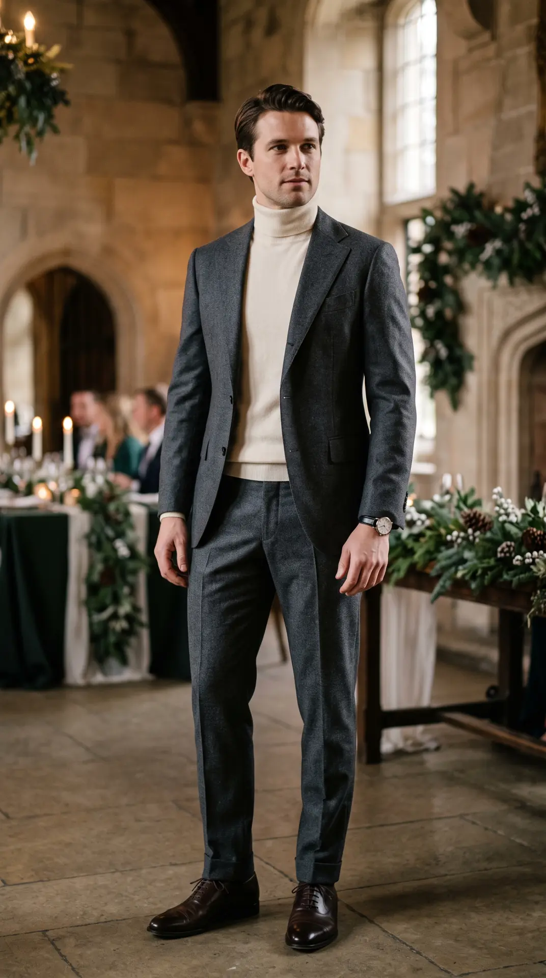 20 Cold Weather Wedding Guest Outfit: Chic Looks That Keep You Warm 7 Tailored Suit With a Fine-Knit Turtleneck