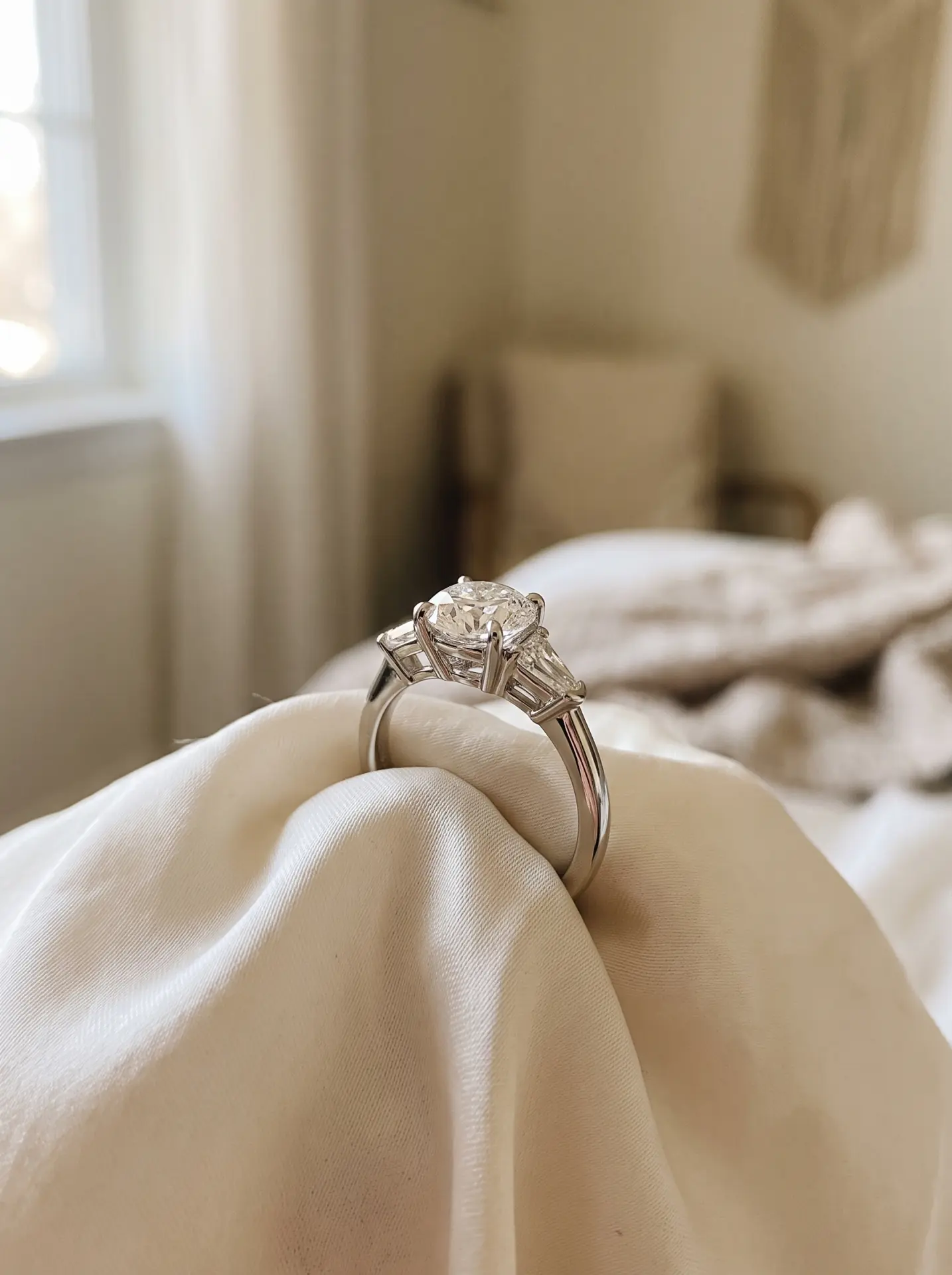 Three-Stone Diamond Ring With Tapered Sides