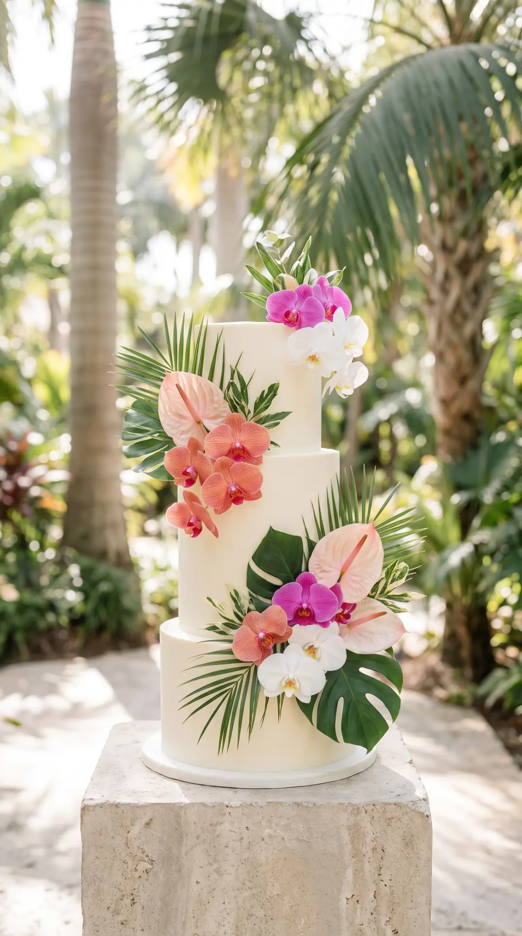 Tropical Floral Summer Wedding Cake
