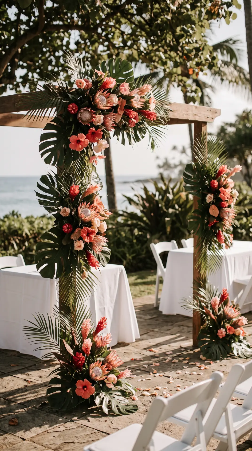 25 Seasonal Real Wedding Inspiration for Every Kind of Celebration 20 Tropical Summer Wedding With Coral and Palm Greenery: A tropical summer wedding feels vibrant and energetic with coral flowers, oversized palm greenery, crisp white details, and sunlit outdoor spaces. Sculptural leaves add dramatic shape and volume while saturated blooms introduce color without requiring complicated decorative layers. ...